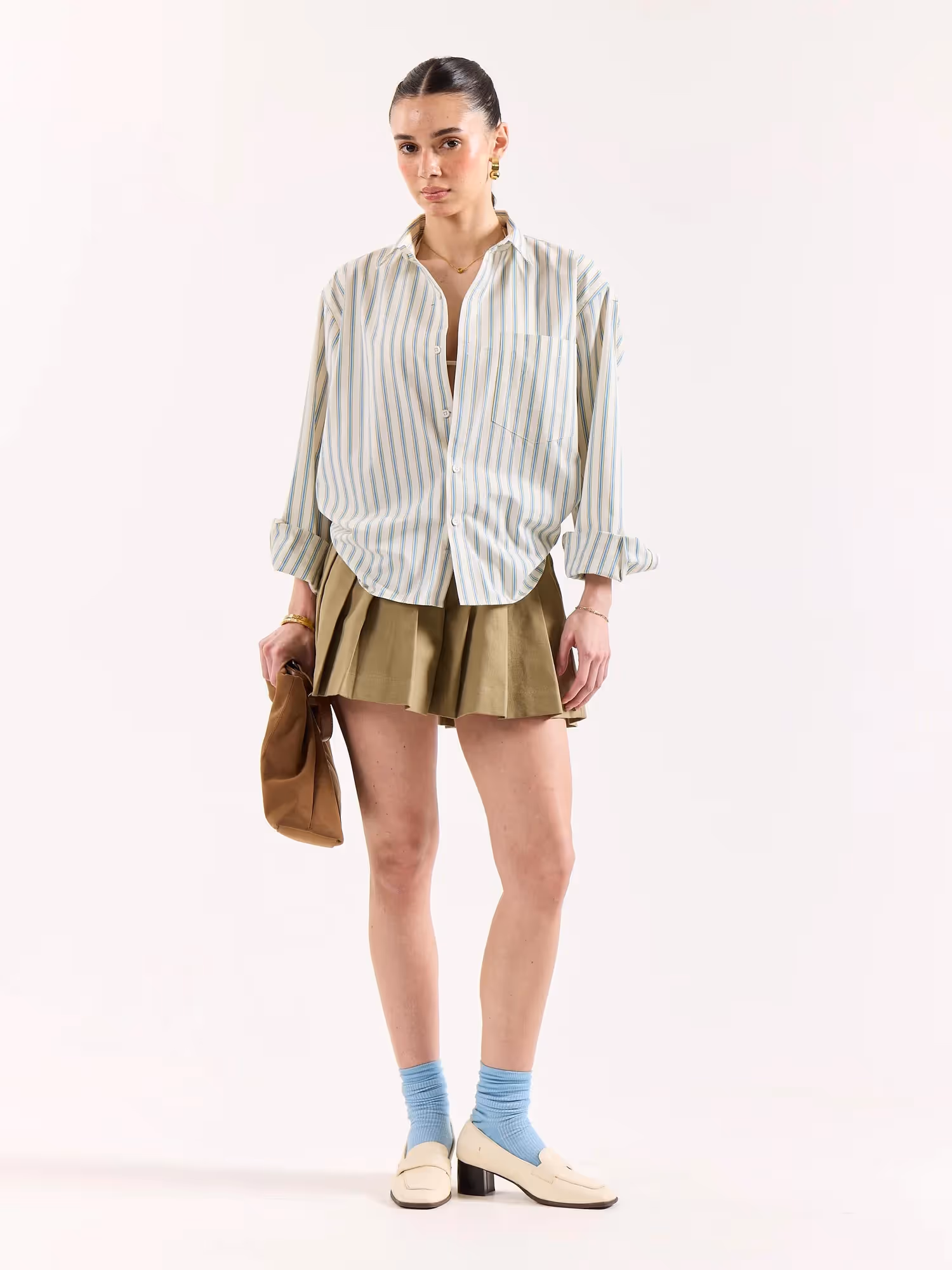 Cream & Blue Striped Poplin Oversized Shirt image 2