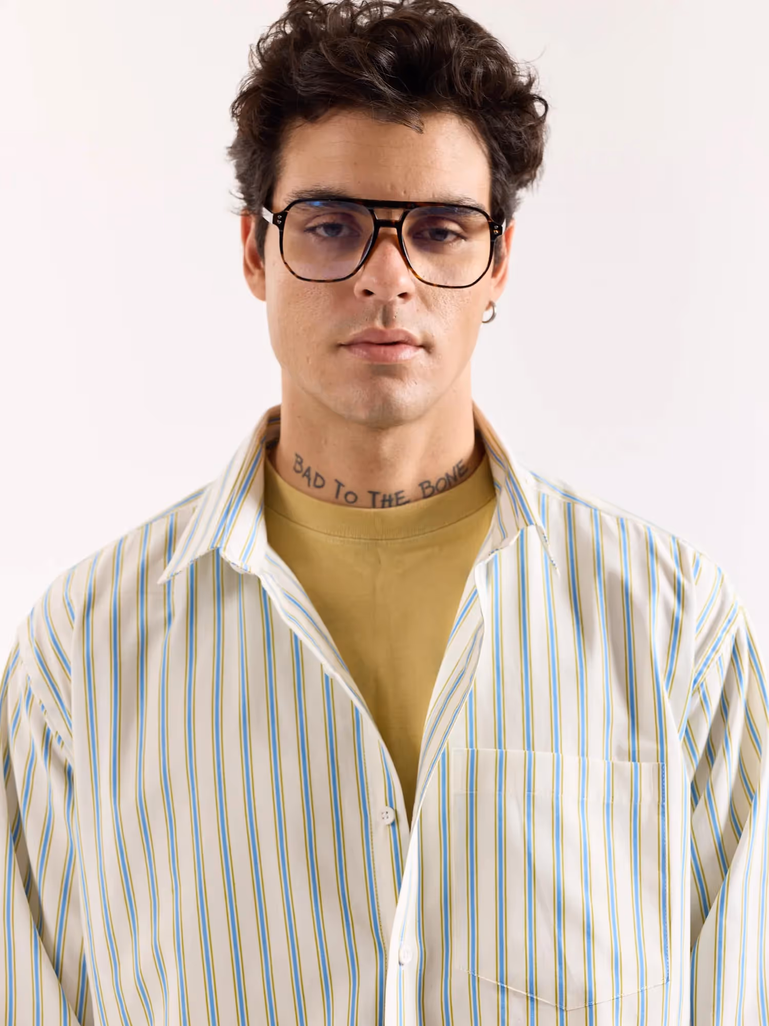 Cream & Blue Striped Poplin Oversized Shirt image 5