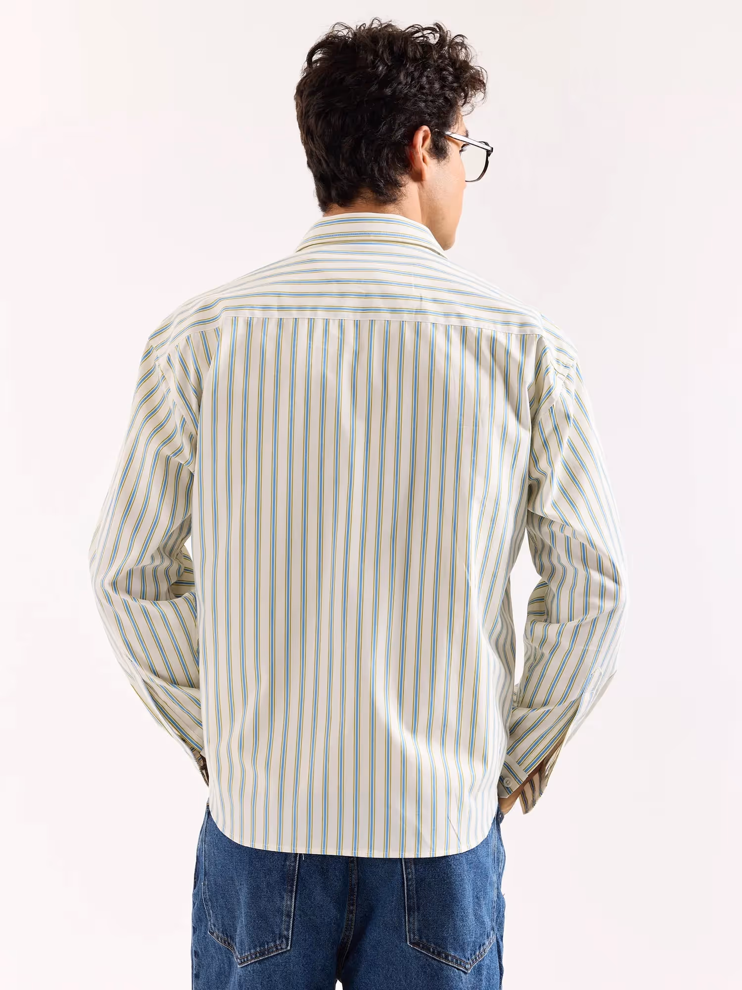 Cream & Blue Striped Poplin Oversized Shirt image 8