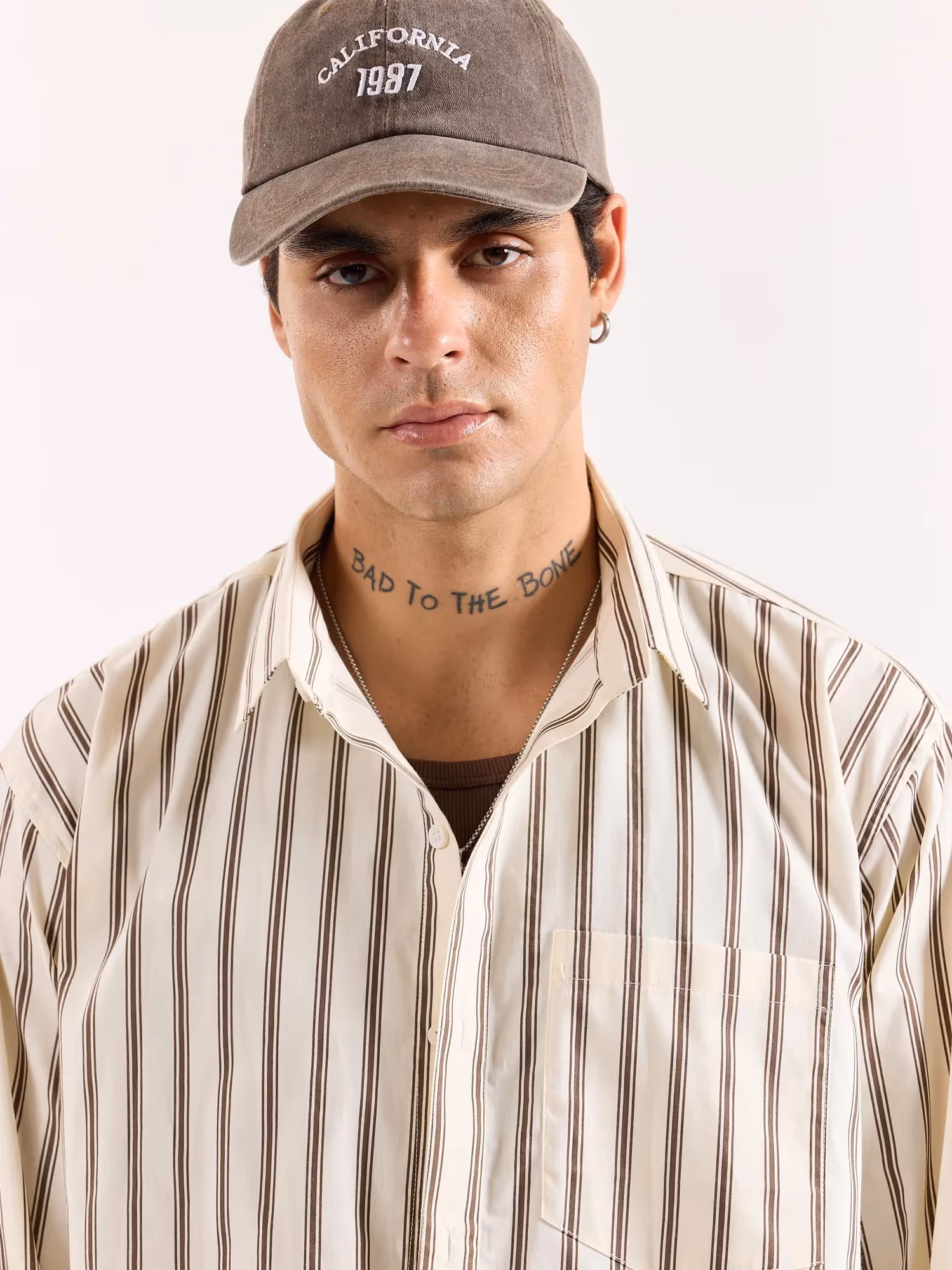 Cream & Brown Striped Poplin Oversized Shirt image 5