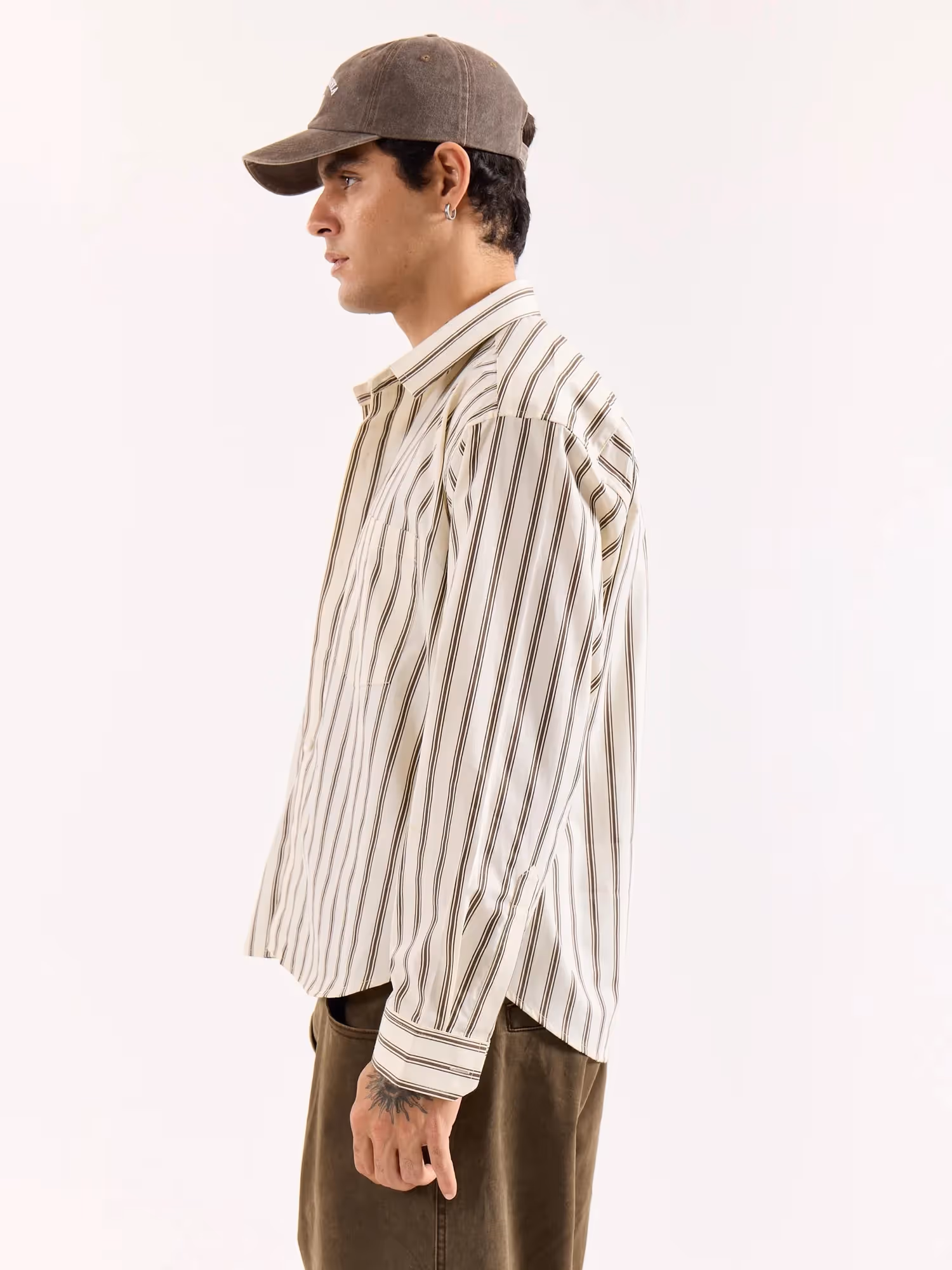 Cream & Brown Striped Poplin Oversized Shirt image 7