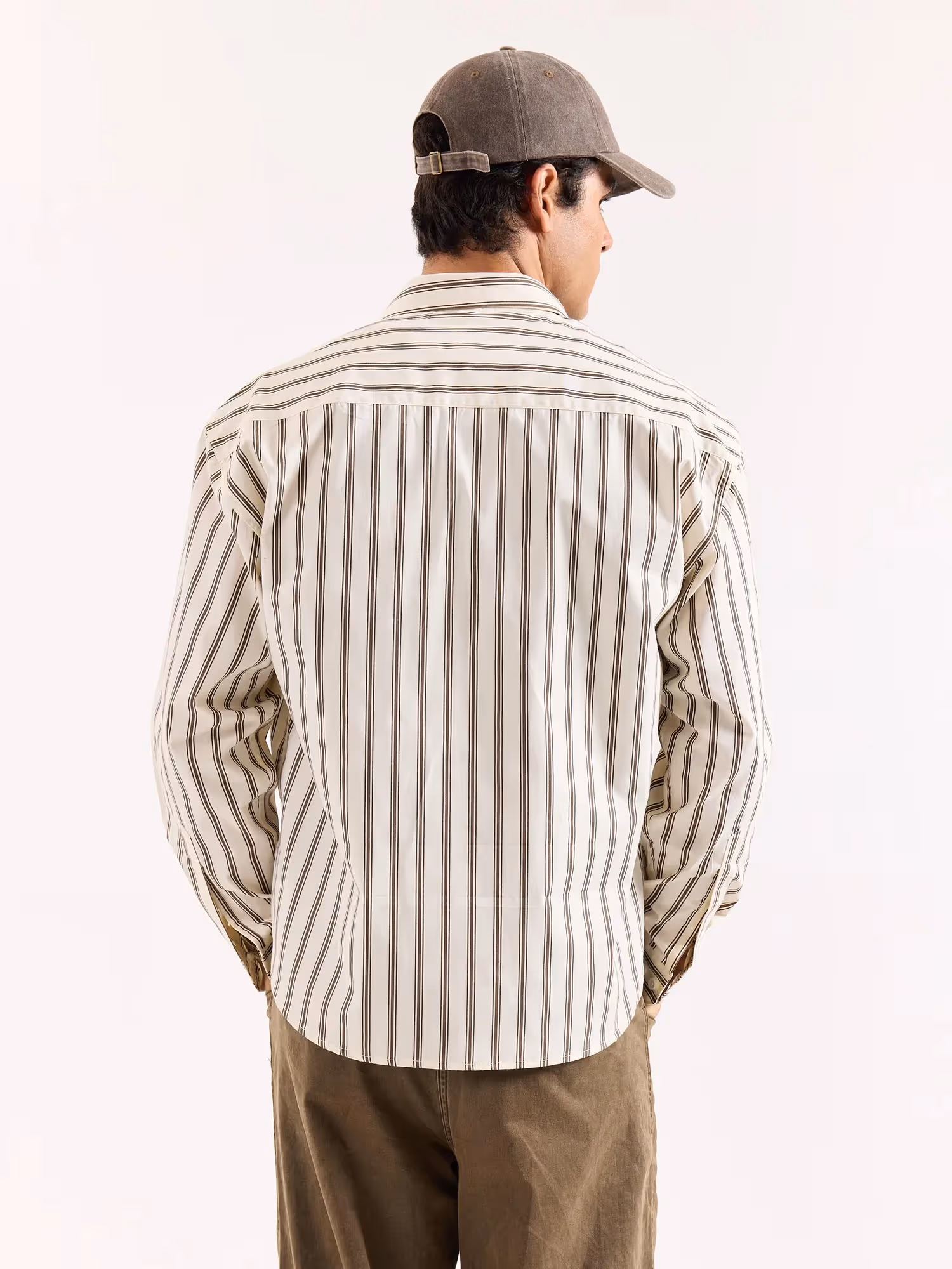 Cream & Brown Striped Poplin Oversized Shirt image 8