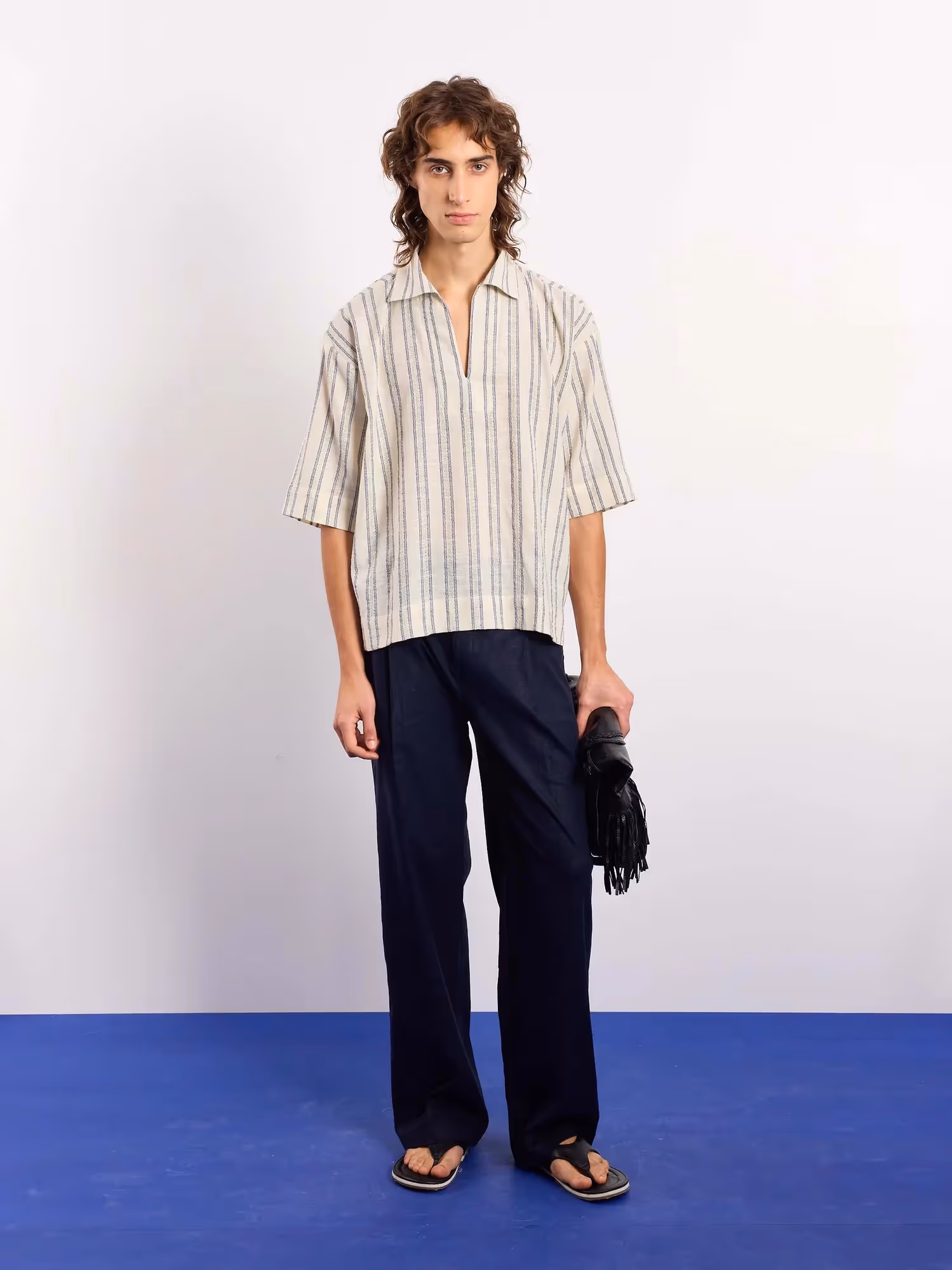 Cream Blue Panelled Pullover image 1