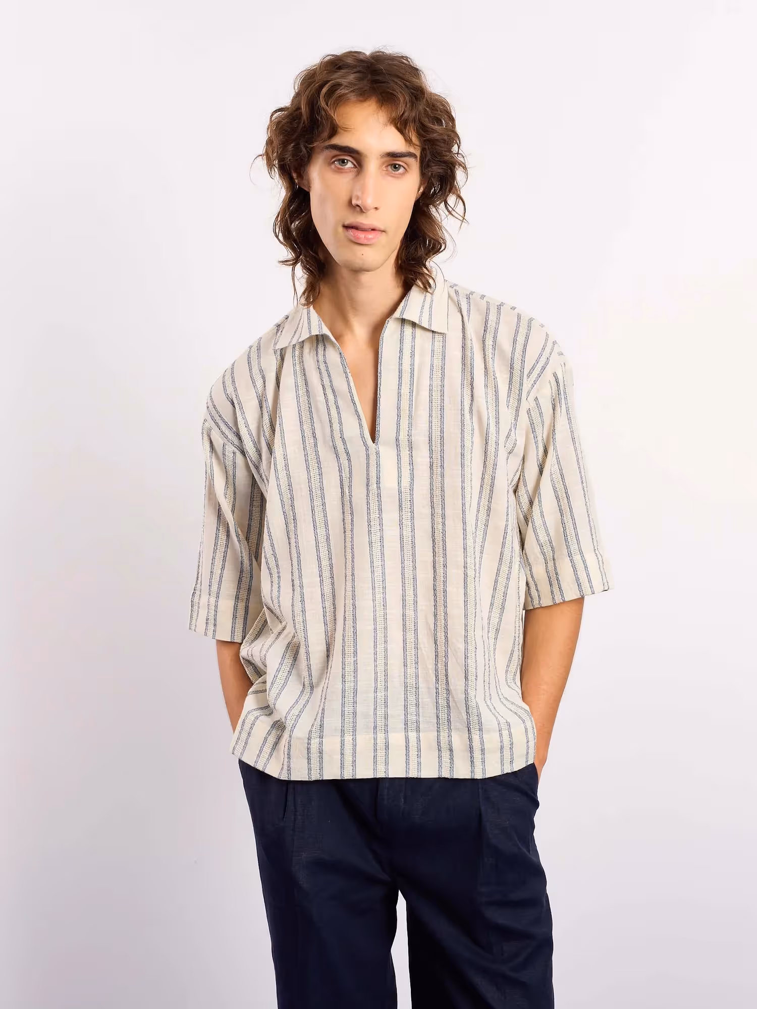 Cream Blue Panelled Pullover  image 3