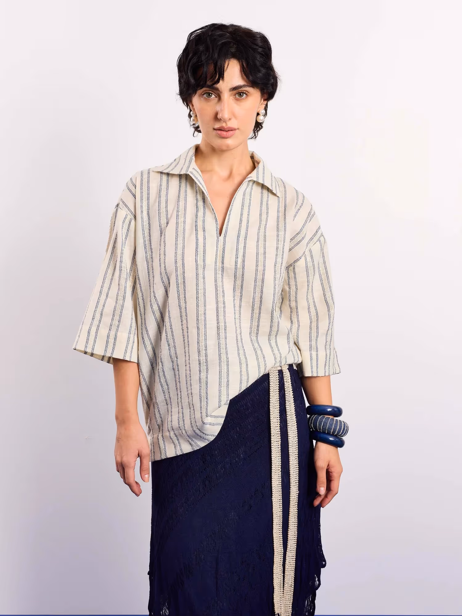 Cream Blue Panelled Pullover  image 4