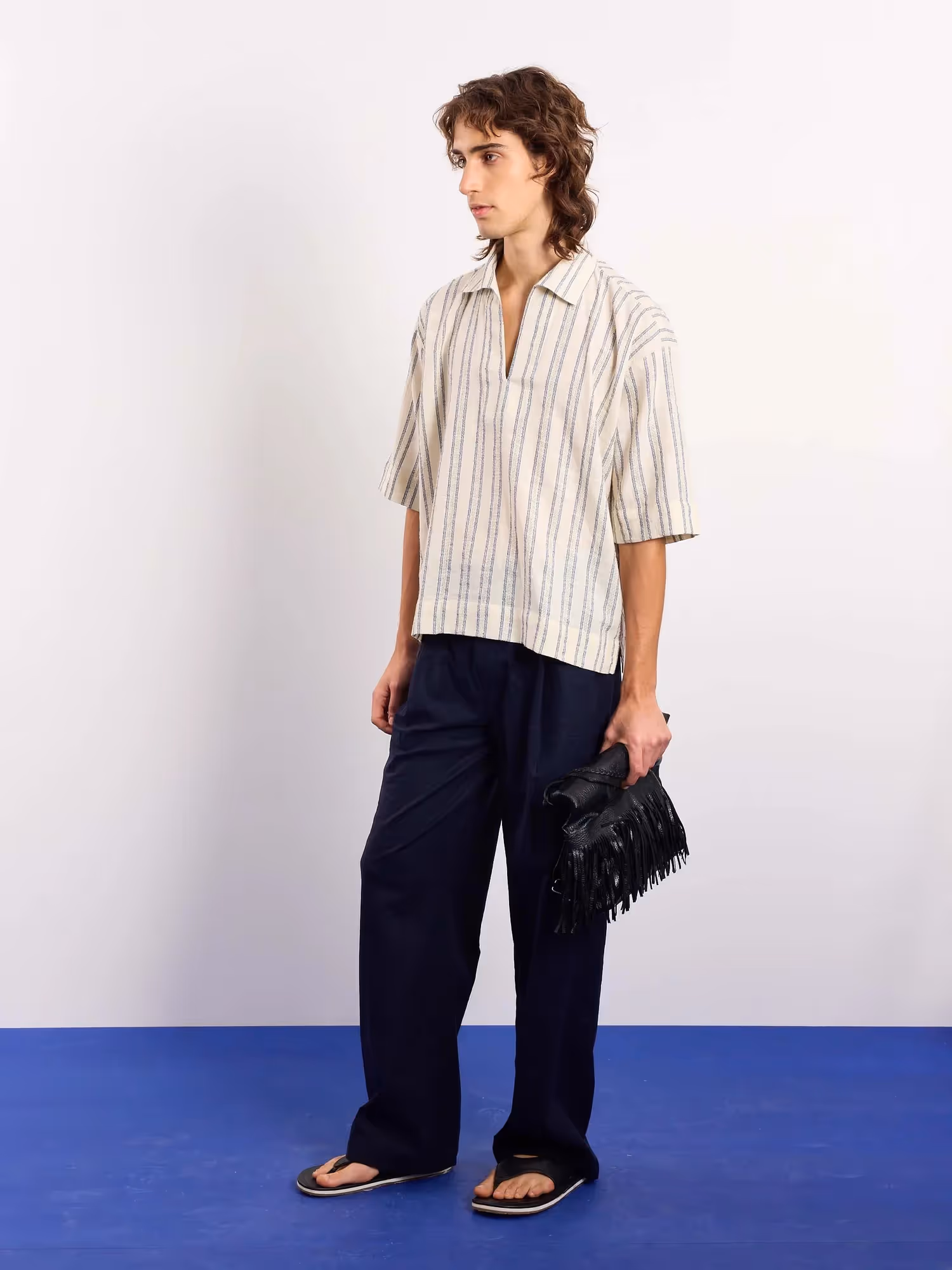 Cream Blue Panelled Pullover  image 6