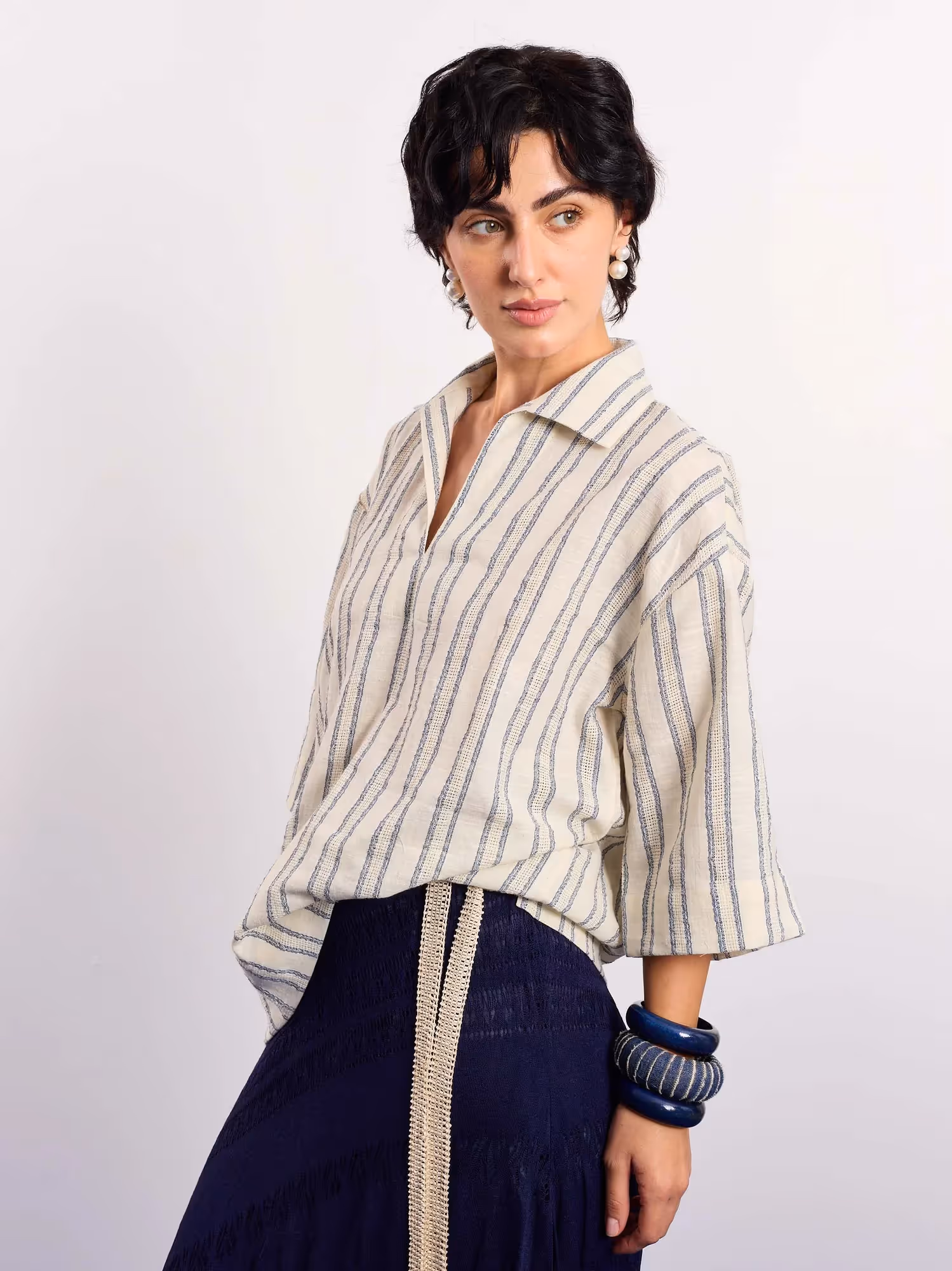 Cream Blue Panelled Pullover  image 7