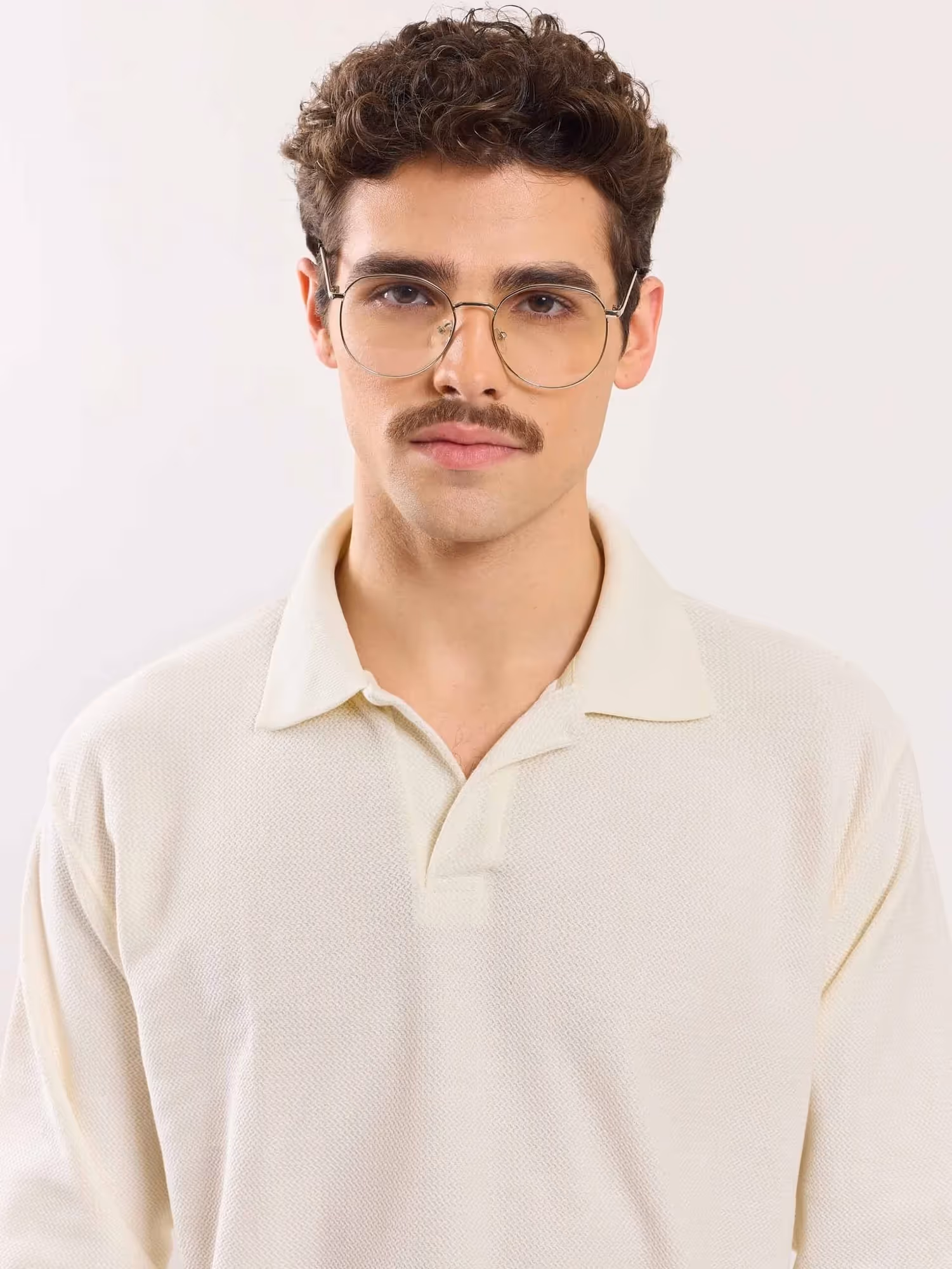 Cream Jacquard Knit Polo T-shirt image 3