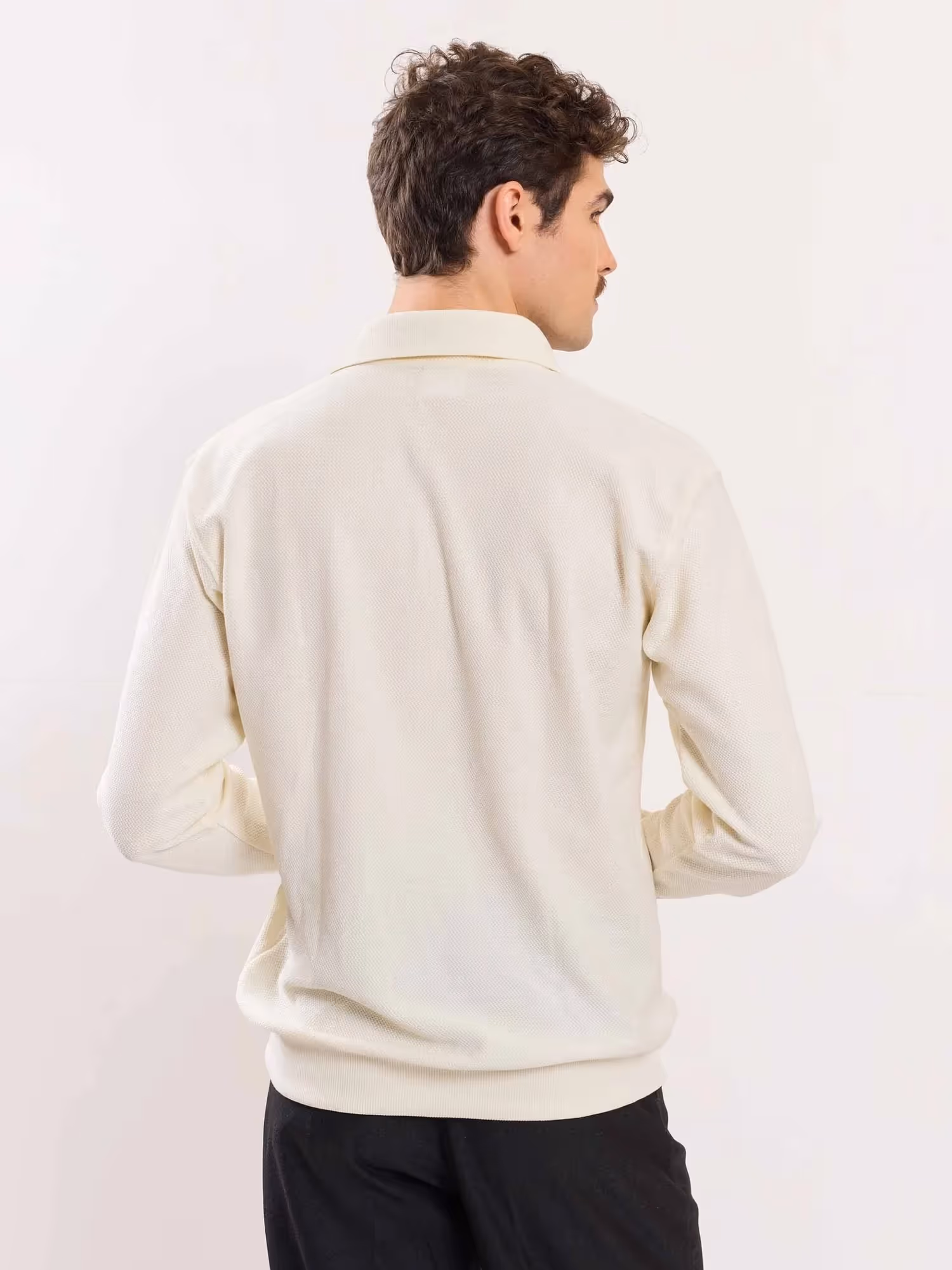 Cream Jacquard Knit Polo T-shirt image 6