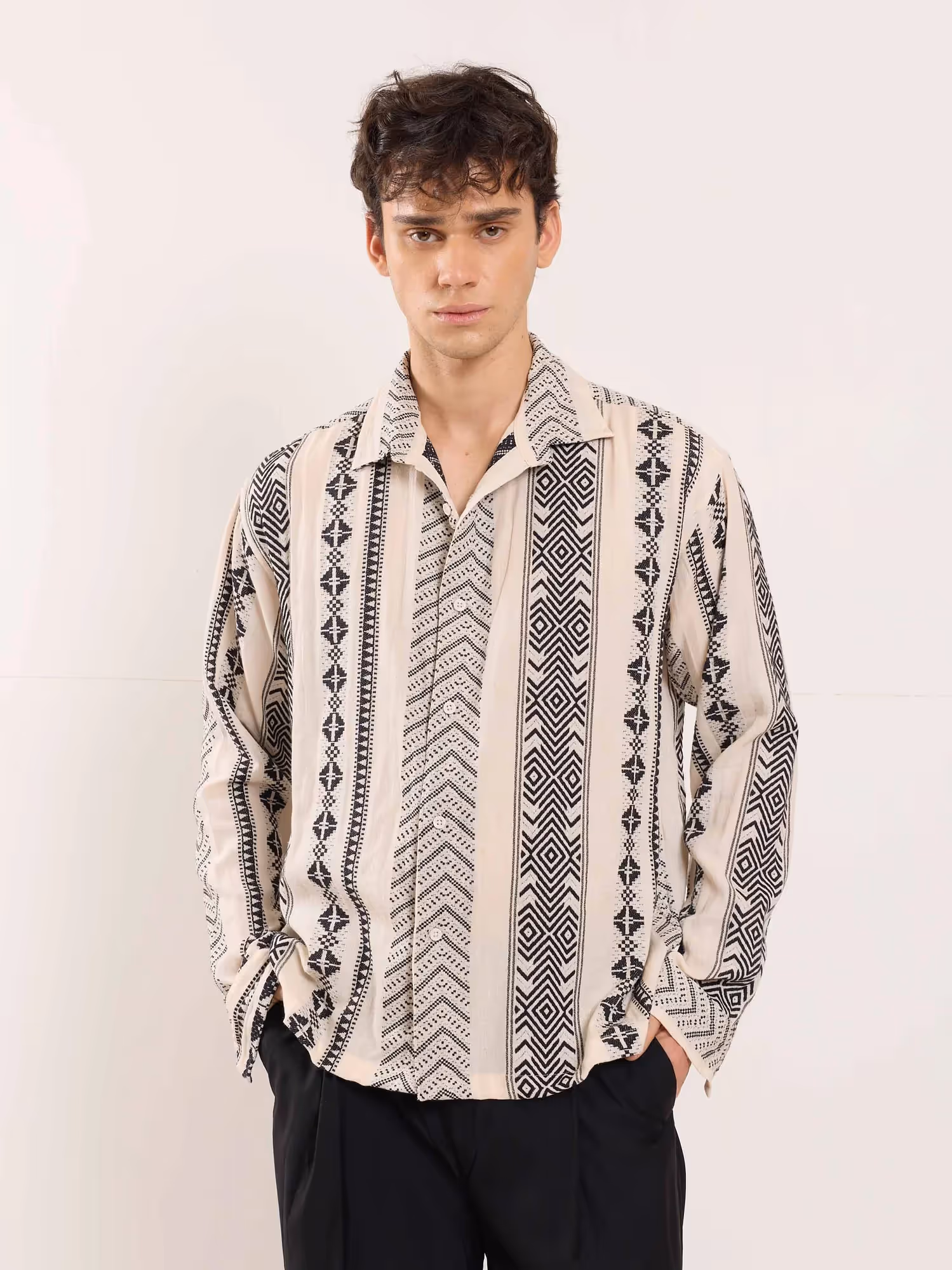Cream Jacquard Weave Shirt image 1