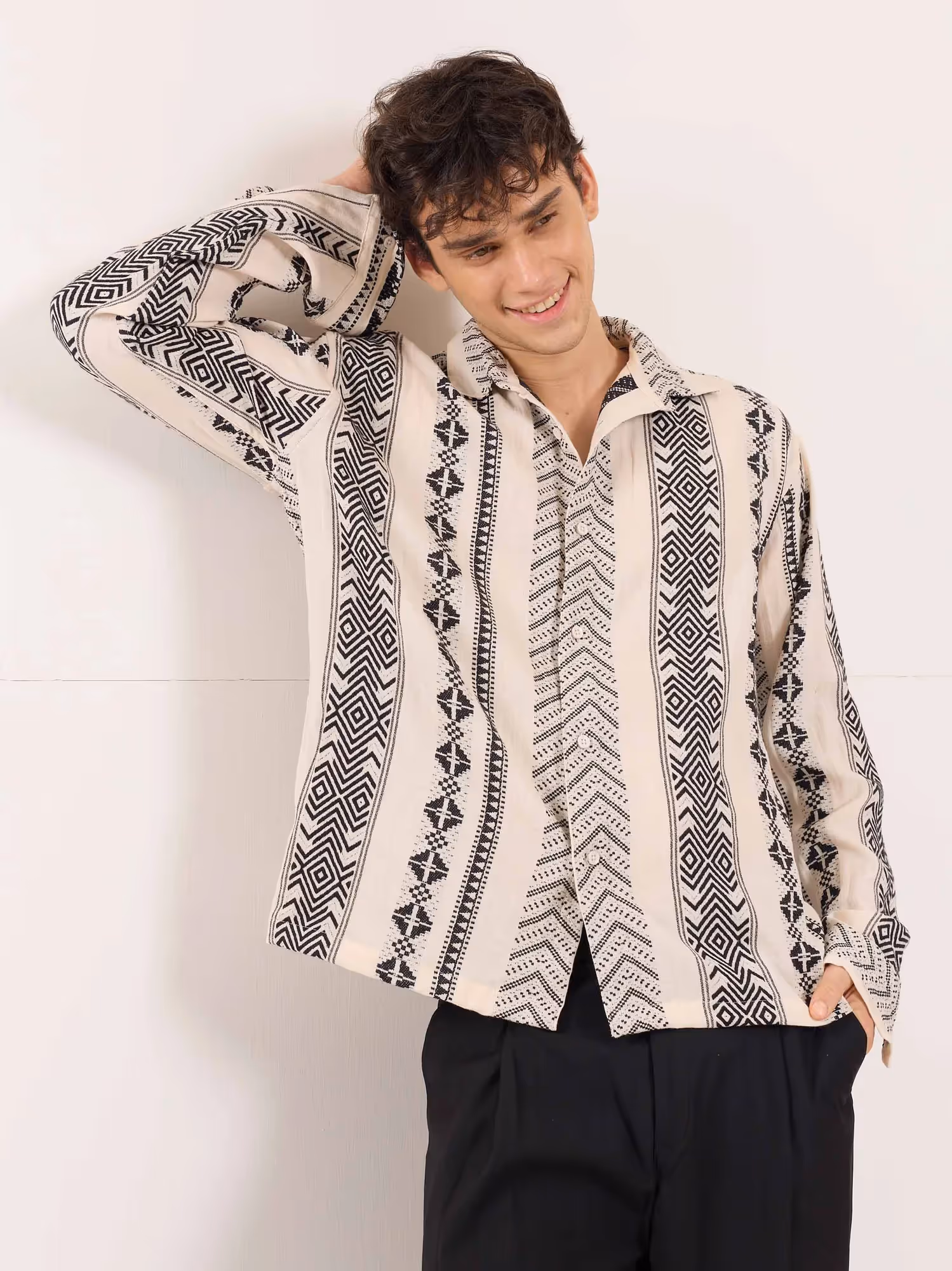 Cream Jacquard Weave Shirt  image 4