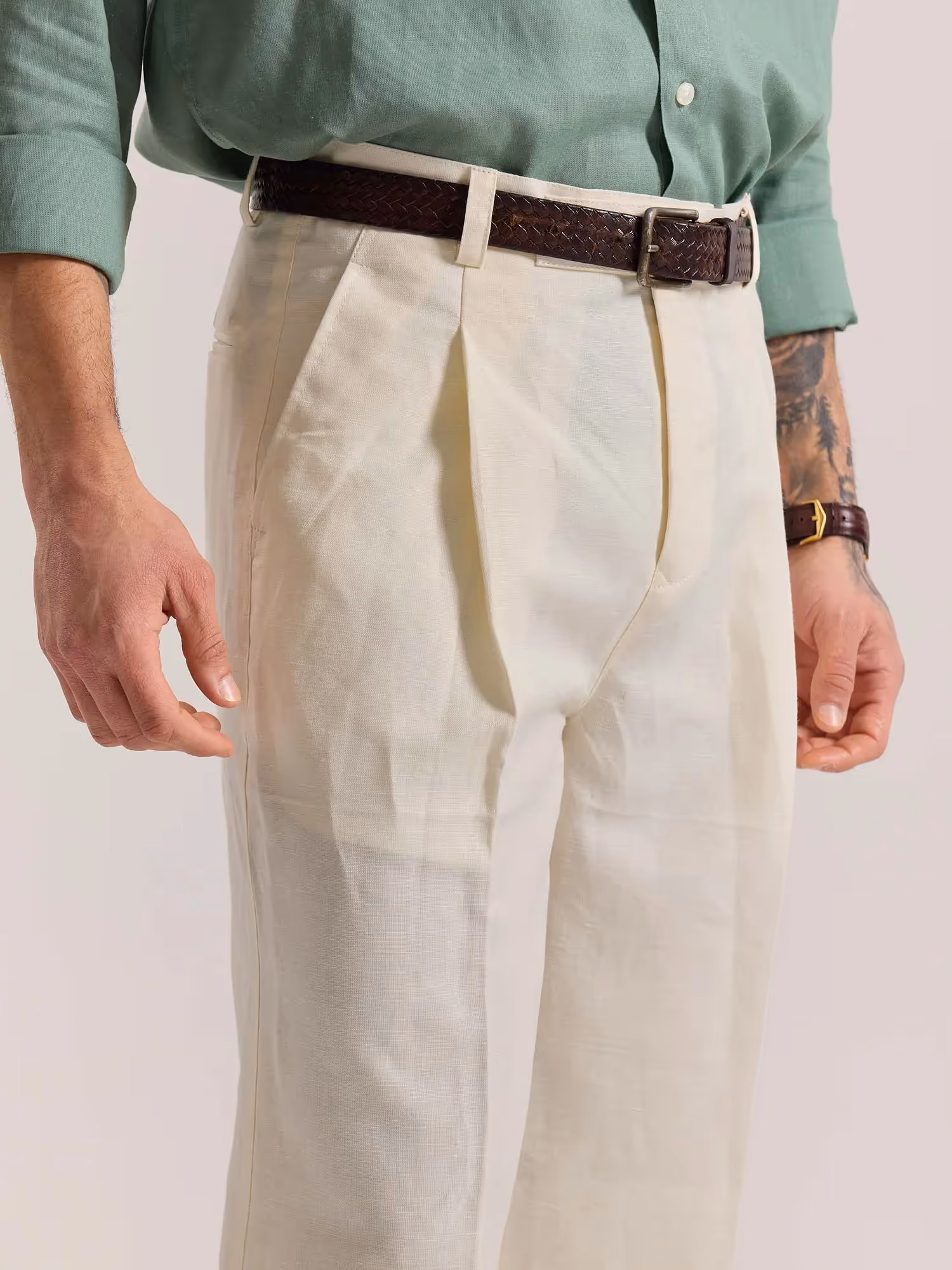 Cream Linen Baggy Fit Trousers image 5