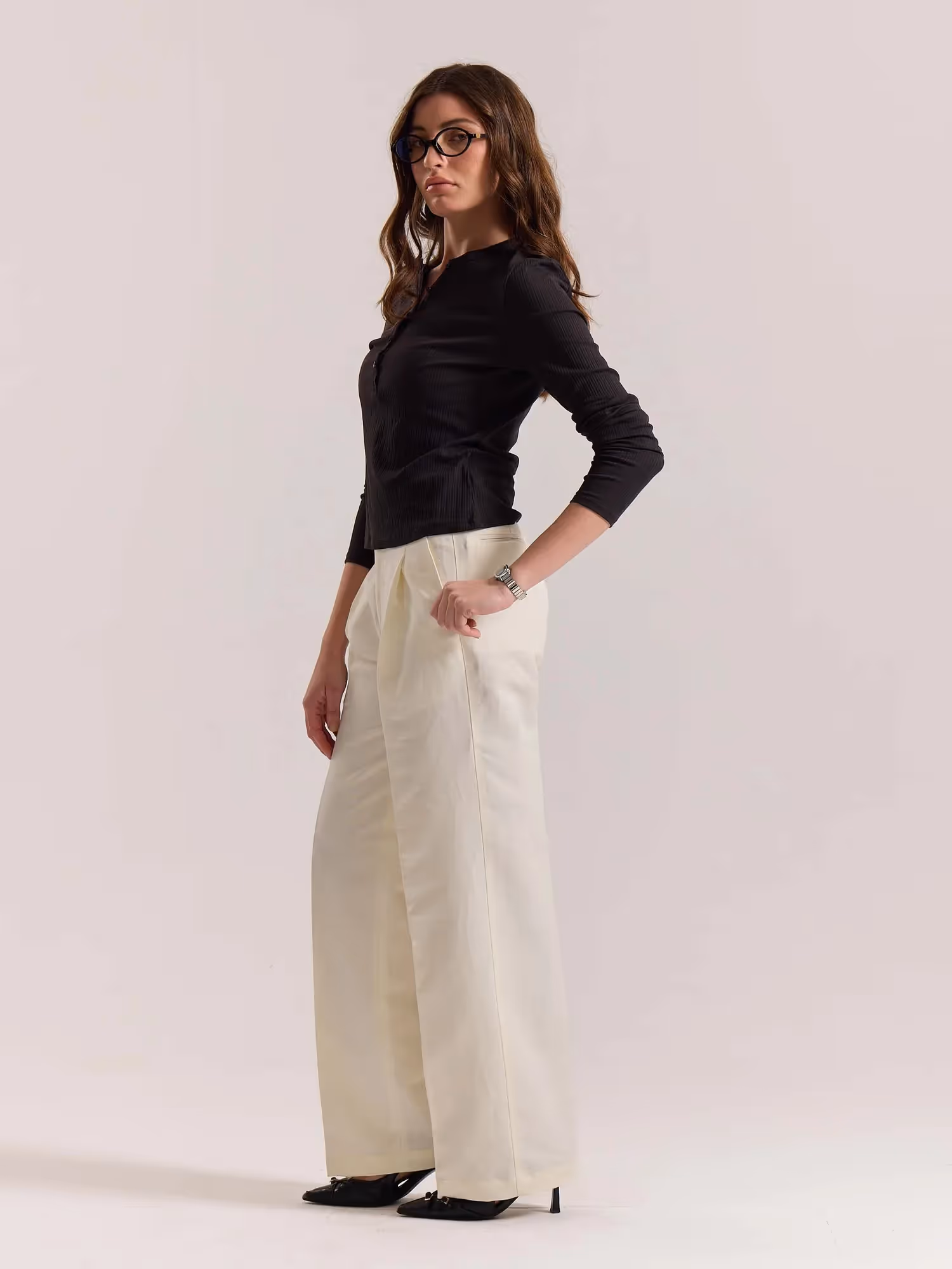 Cream Linen Baggy Fit Trousers image 7
