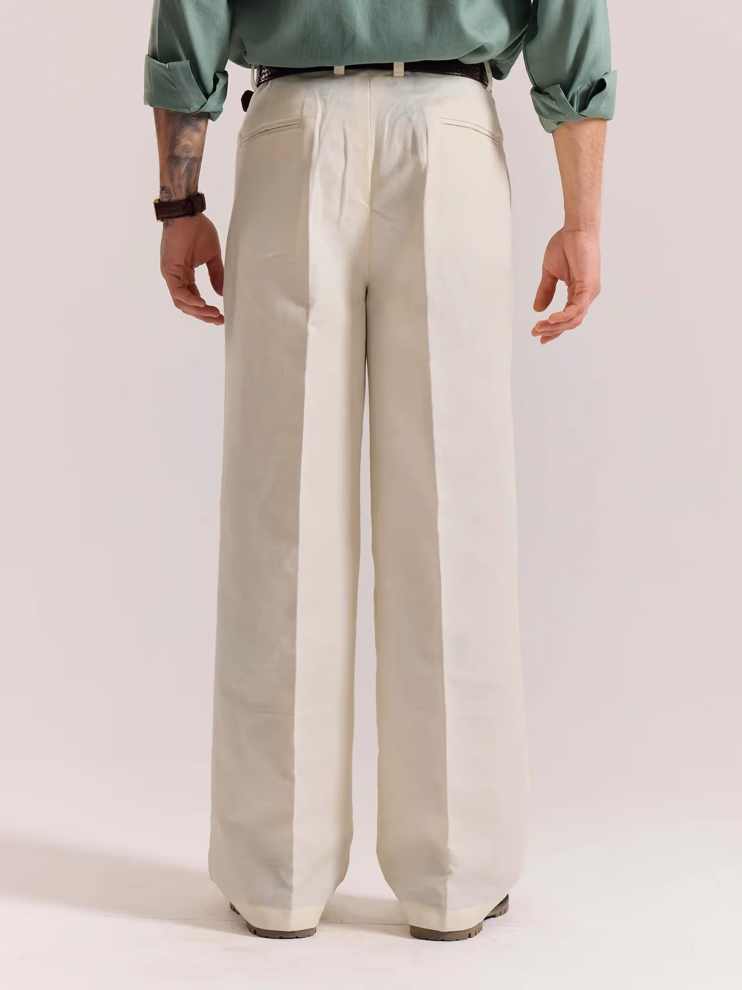Cream Linen Baggy Fit Trousers image 8