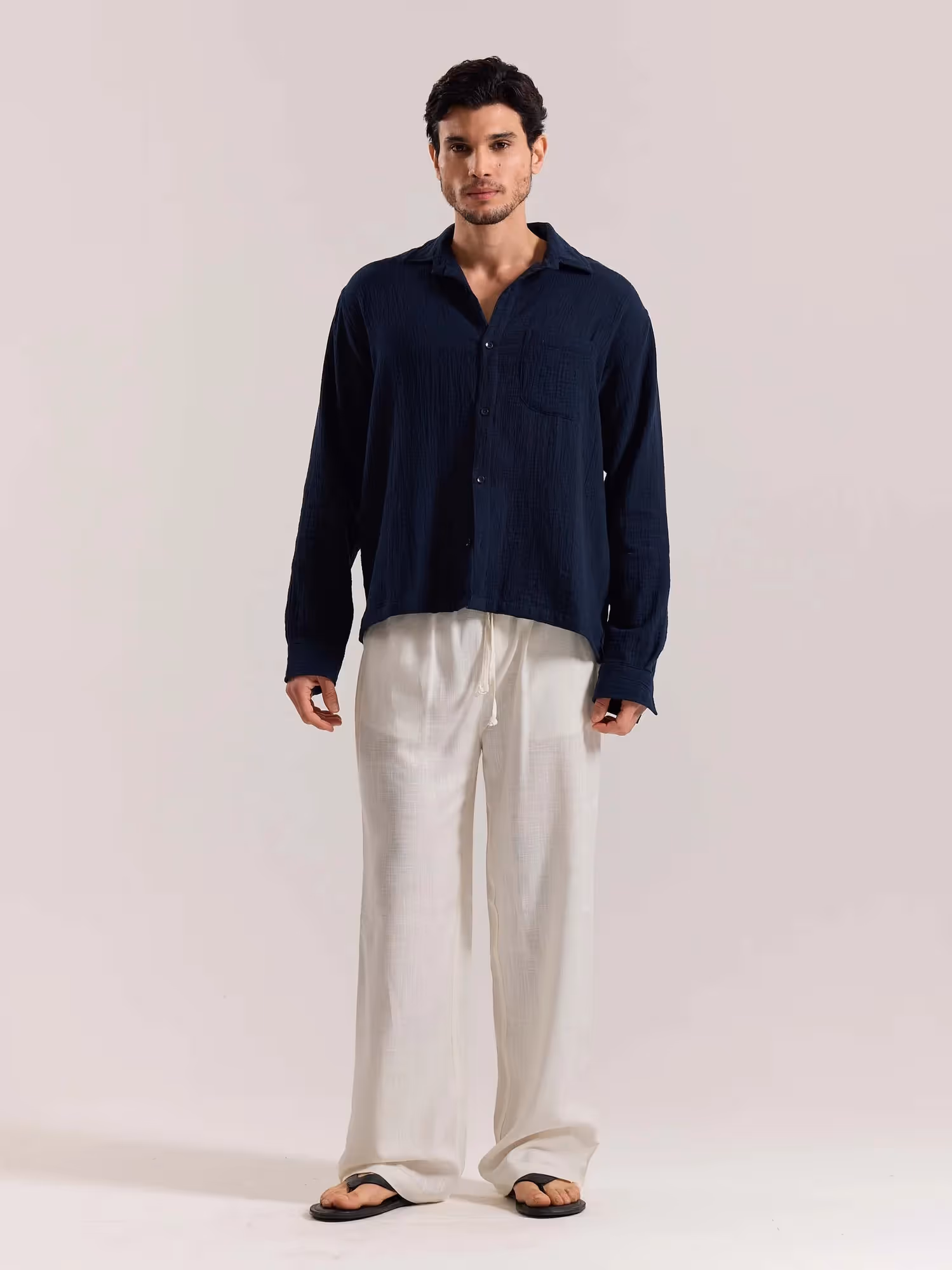 Cream Linen Pull-on Pants image 1