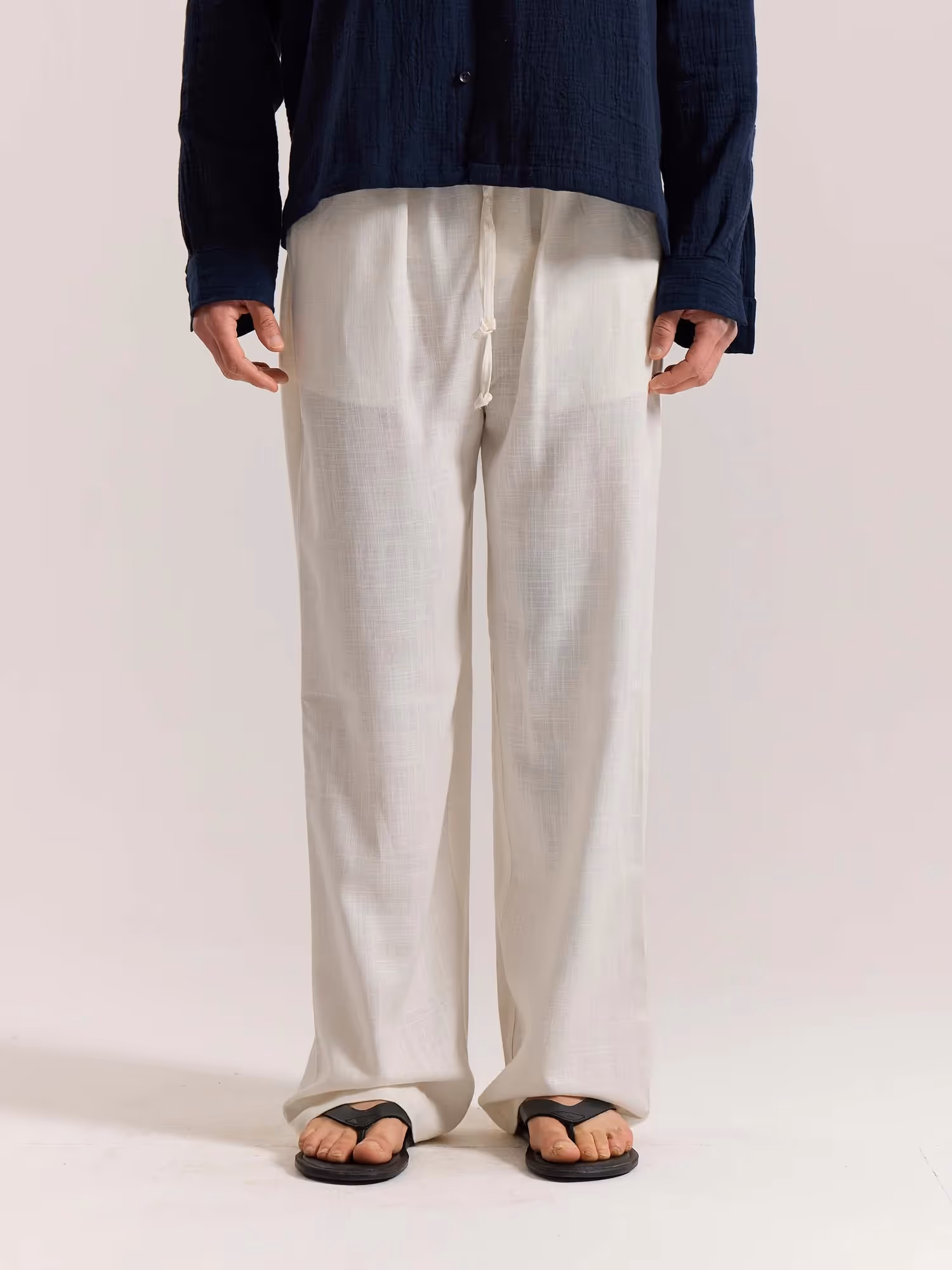 Cream Linen Pull-on Pants  image 3