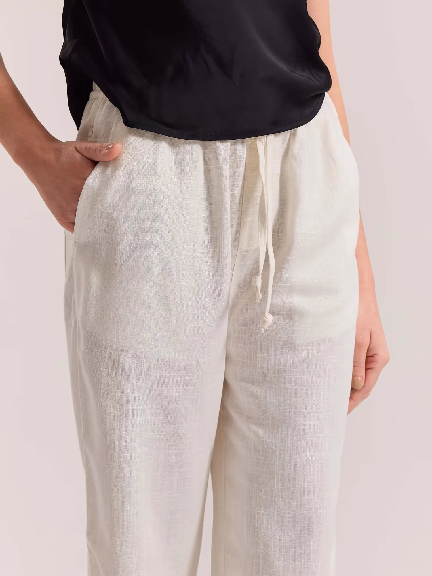 Cream Linen Pull-on Pants  image 5