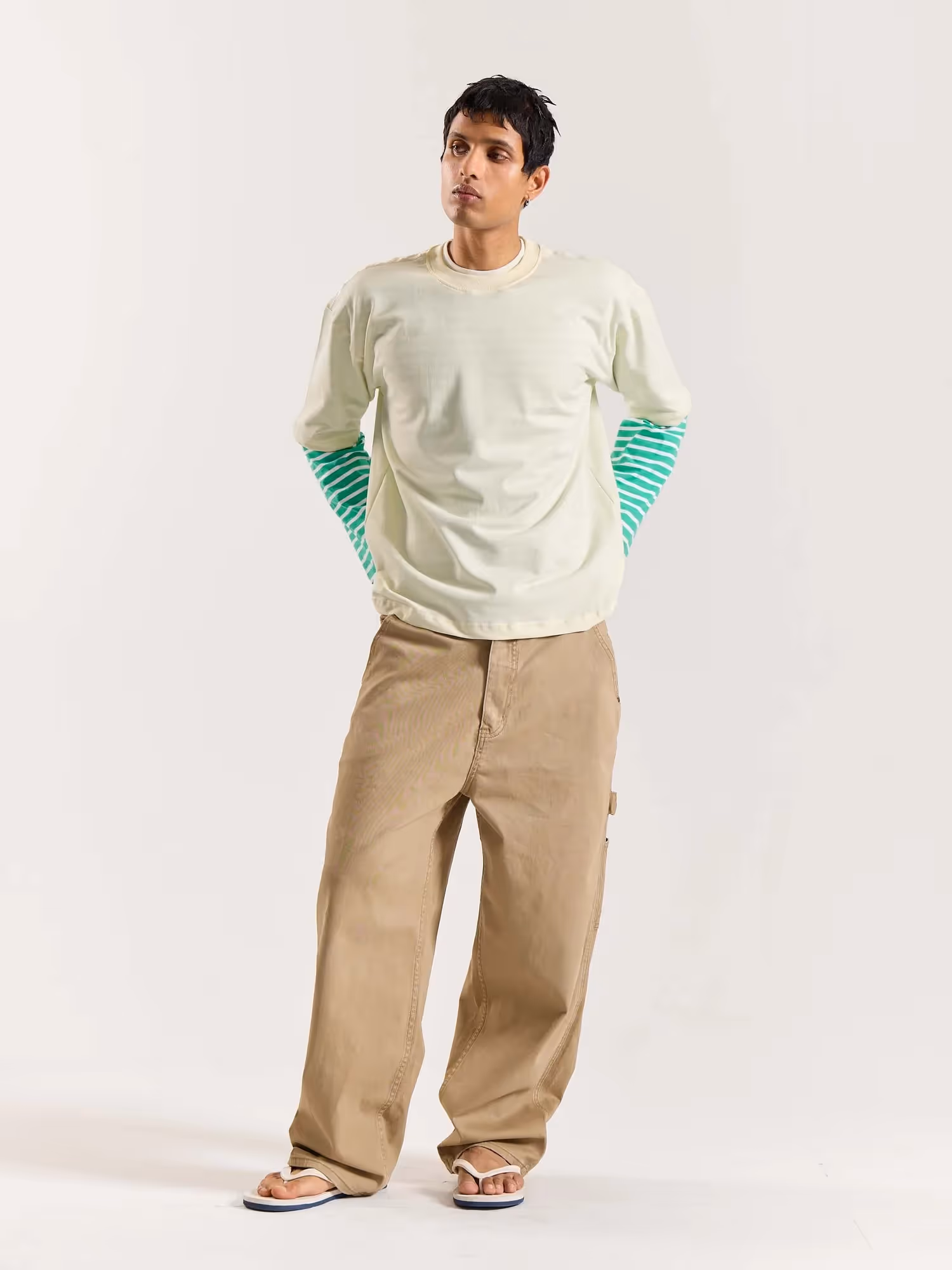 Cream Loose Fit Cropped T-Shirt image 1