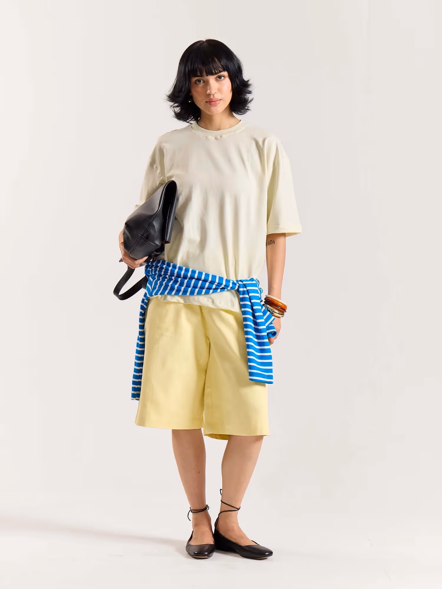 Cream Loose Fit Cropped T-Shirt image 2
