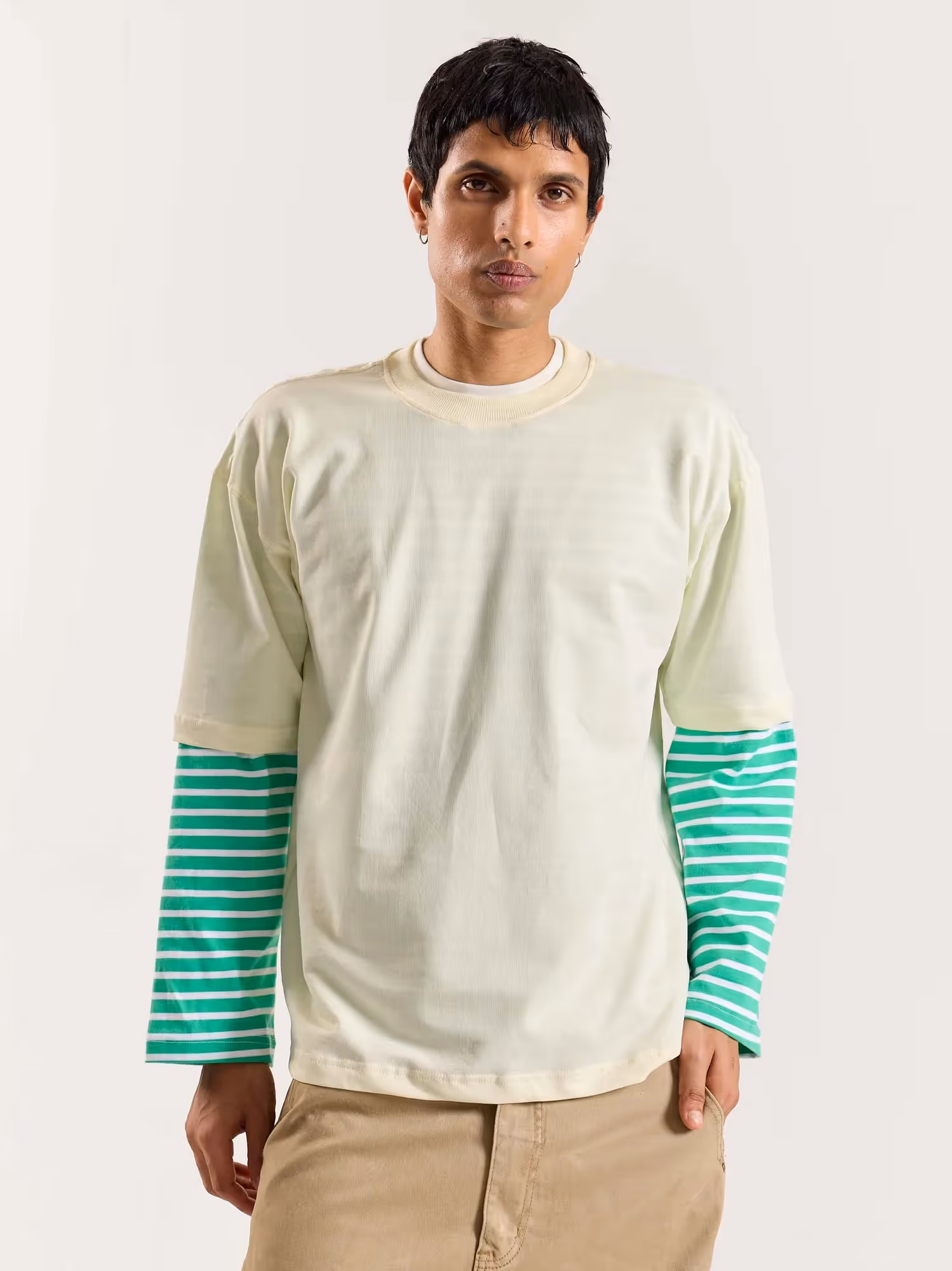 Cream Loose Fit Cropped T-Shirt image 3