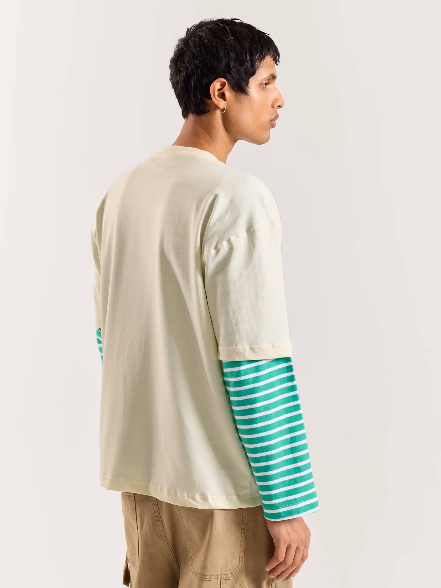 Cream Loose Fit Cropped T-Shirt image 7