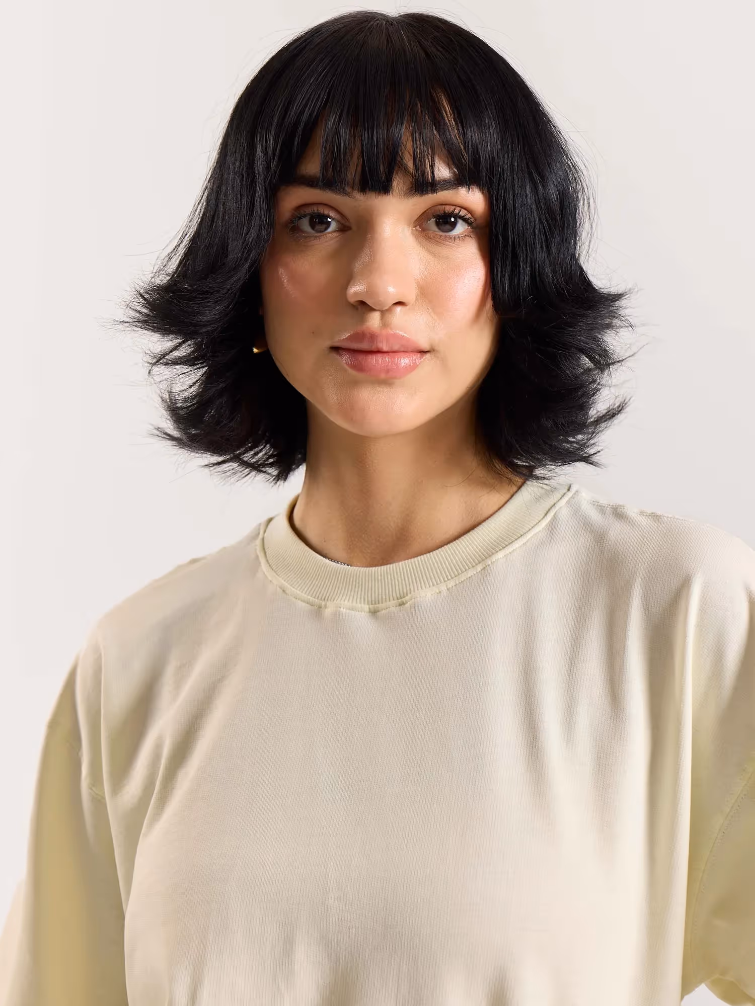 Cream Loose Fit Cropped T-Shirt image 8