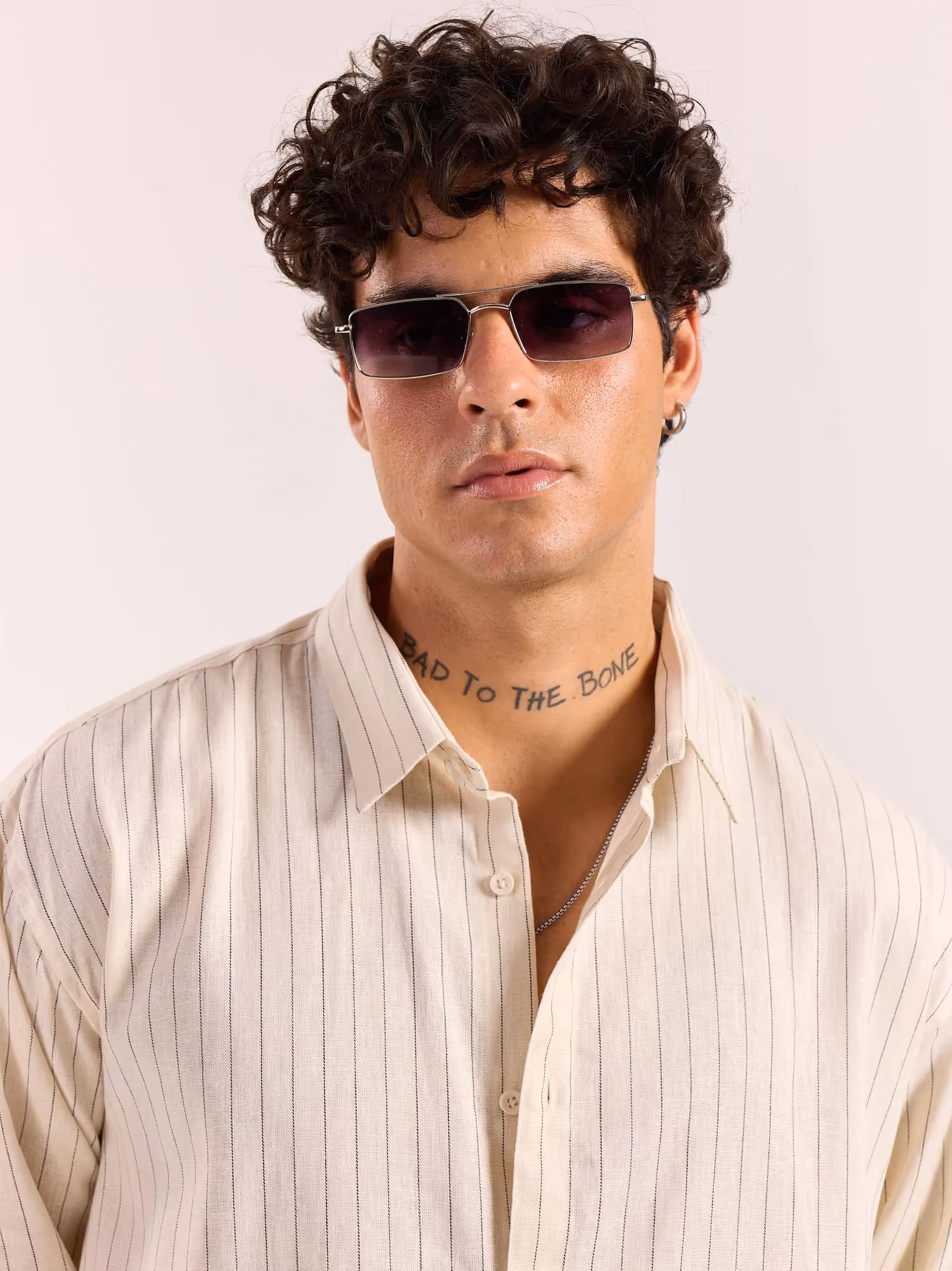 Cream Pinstriped Linen Cropped Shirt  image 6
