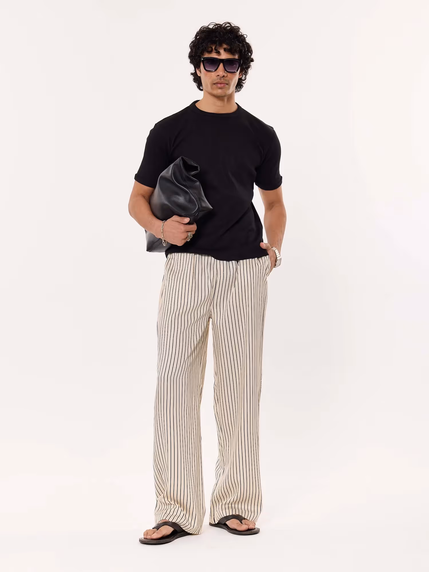 Cream Striped Pull-on Pants image 1