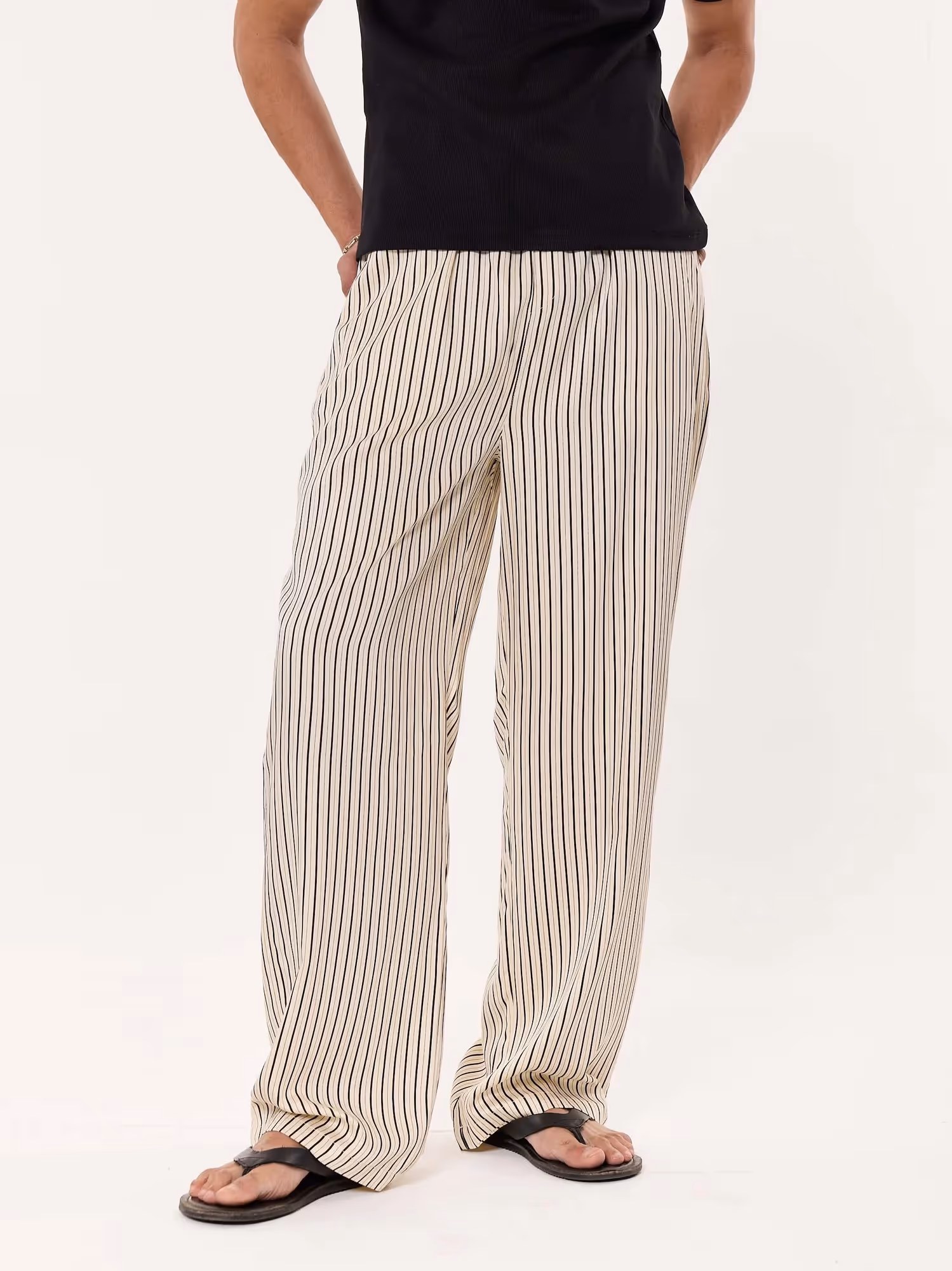 Cream Striped Pull-on Pants  image 2