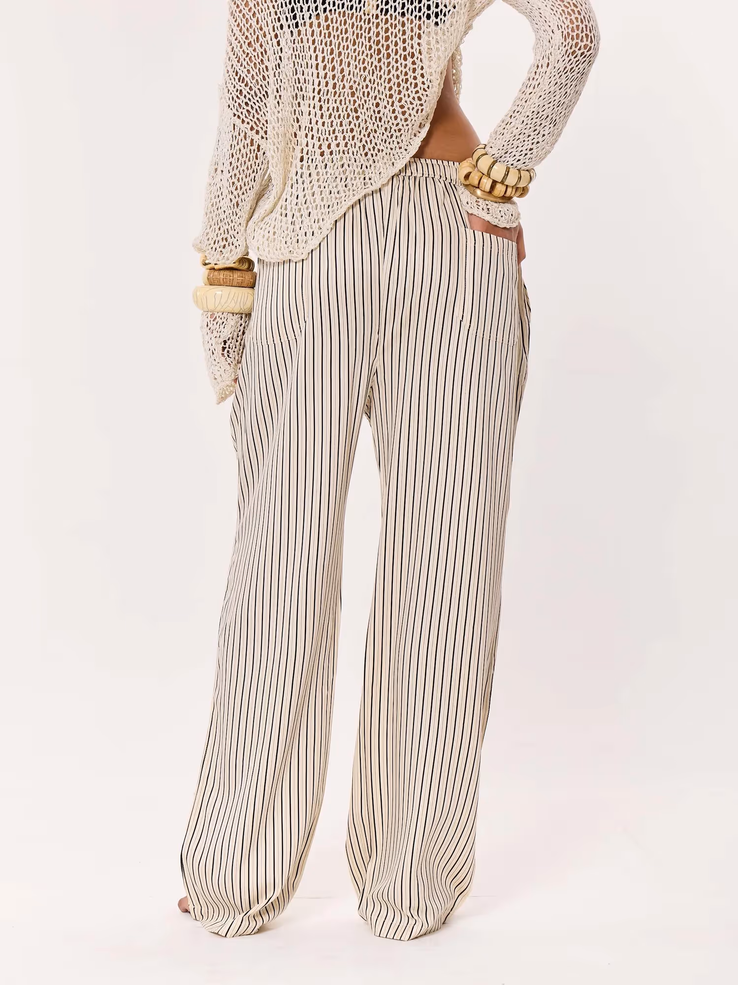 Cream Striped Pull-on Pants  image 6