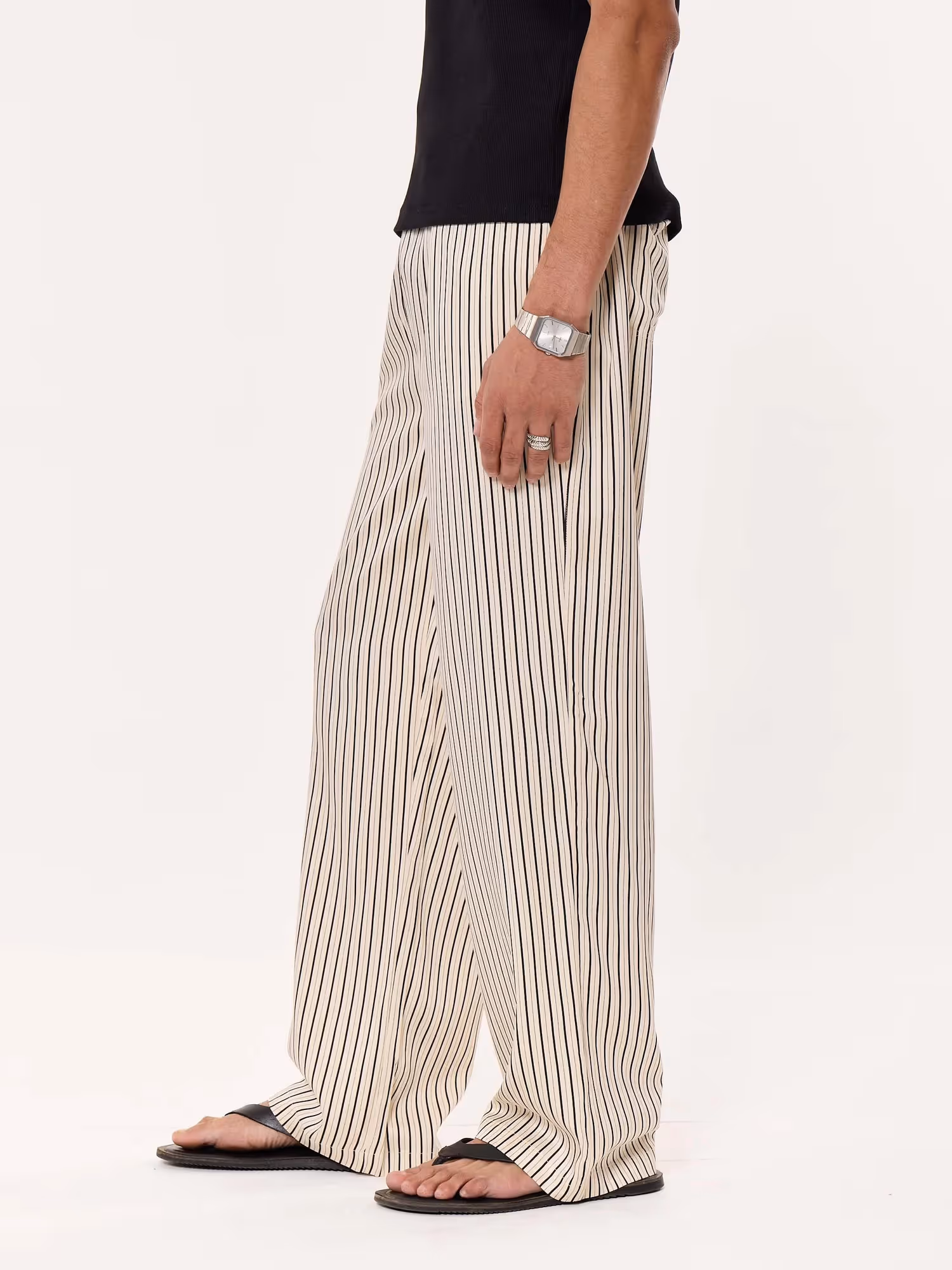 Cream Striped Pull-on Pants  image 7