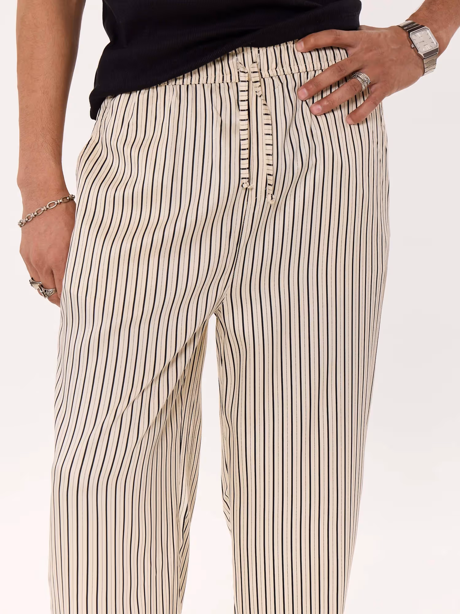 Cream Striped Pull-on Pants  image 8