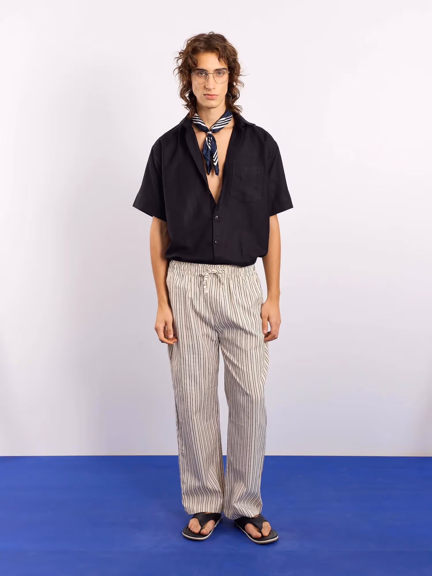 Cream Striped Textured Pull-on Pants image 1