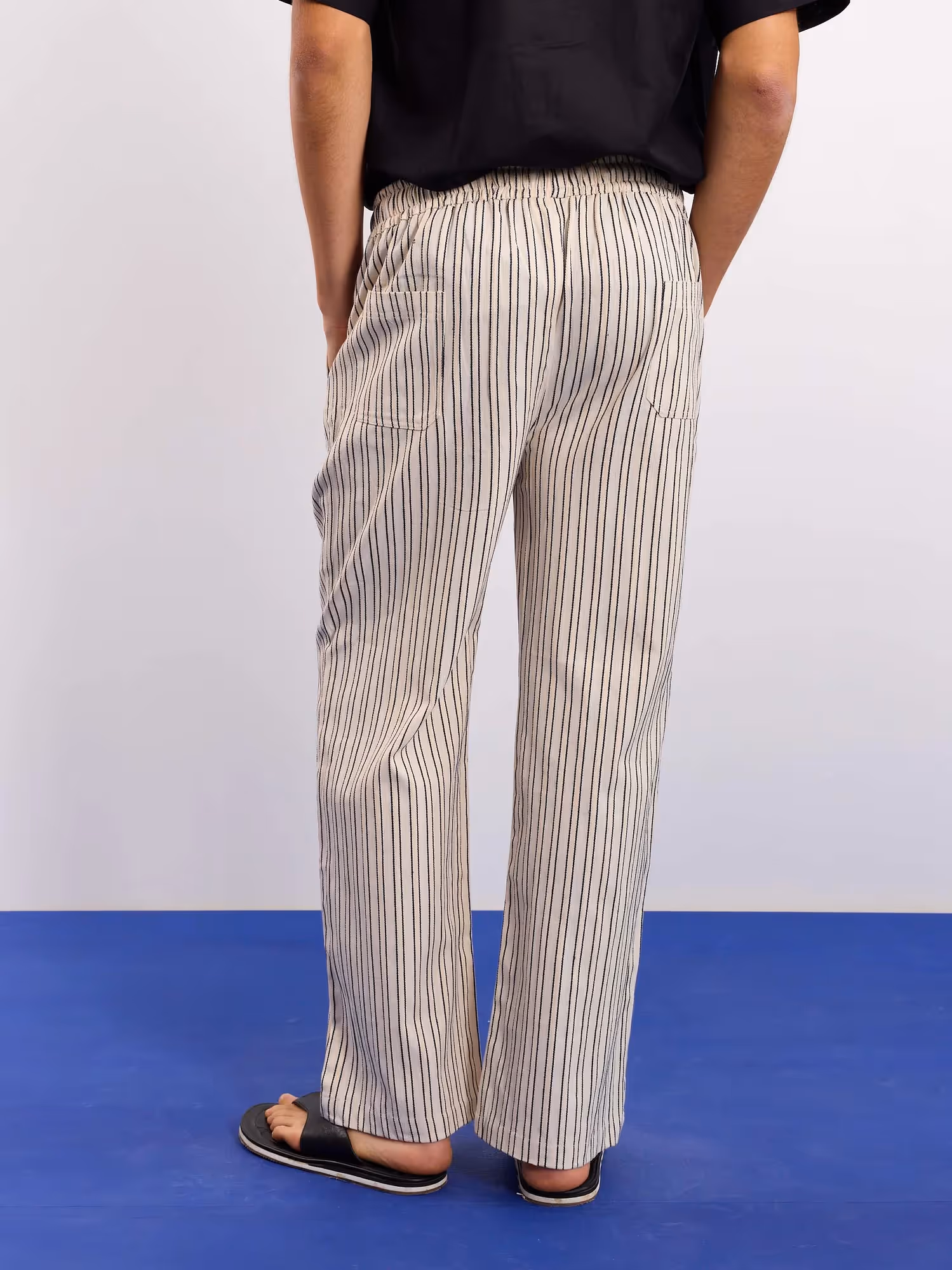 Cream Striped Textured Pull-on Pants  image 8
