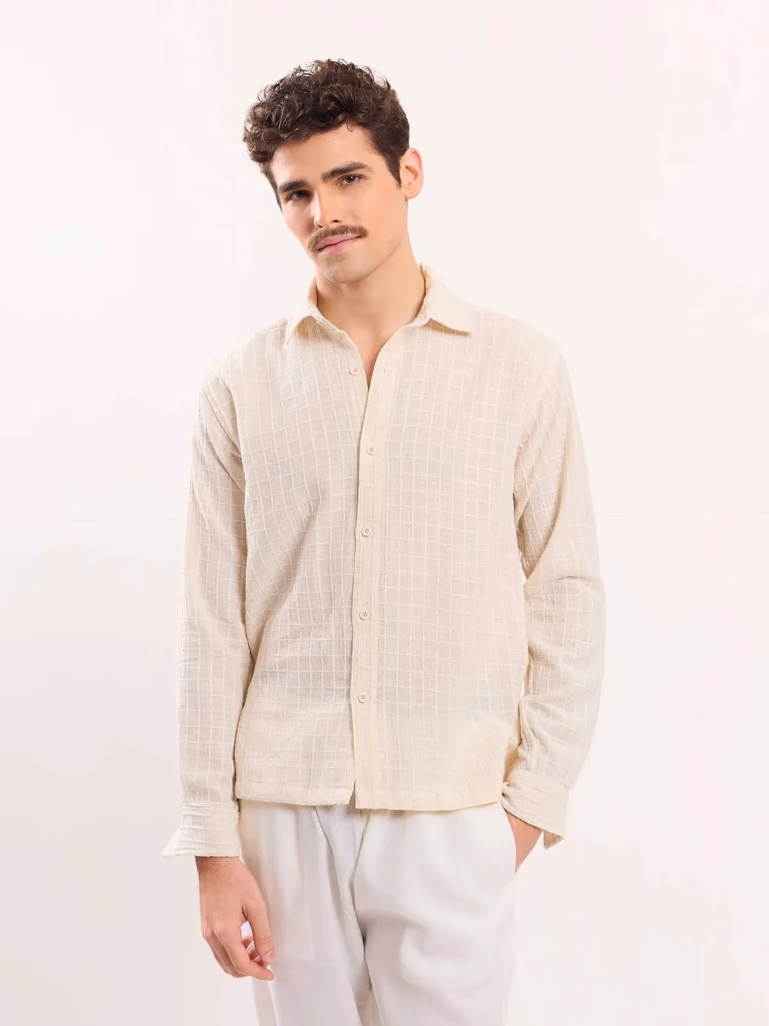 Cream Textured Holiday Shirt image 1