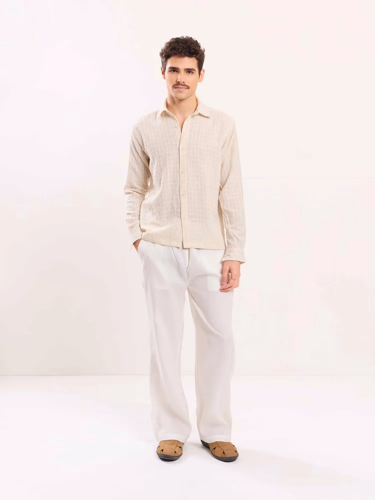 Cream Textured Holiday Shirt image 2