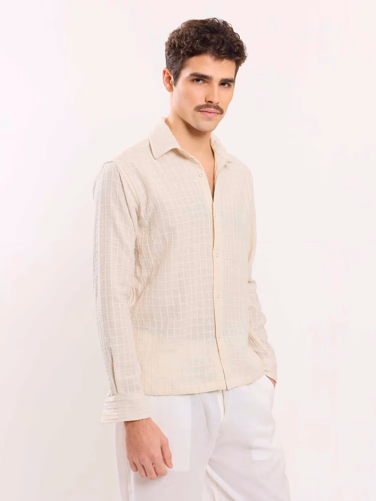 Cream Textured Holiday Shirt image 4