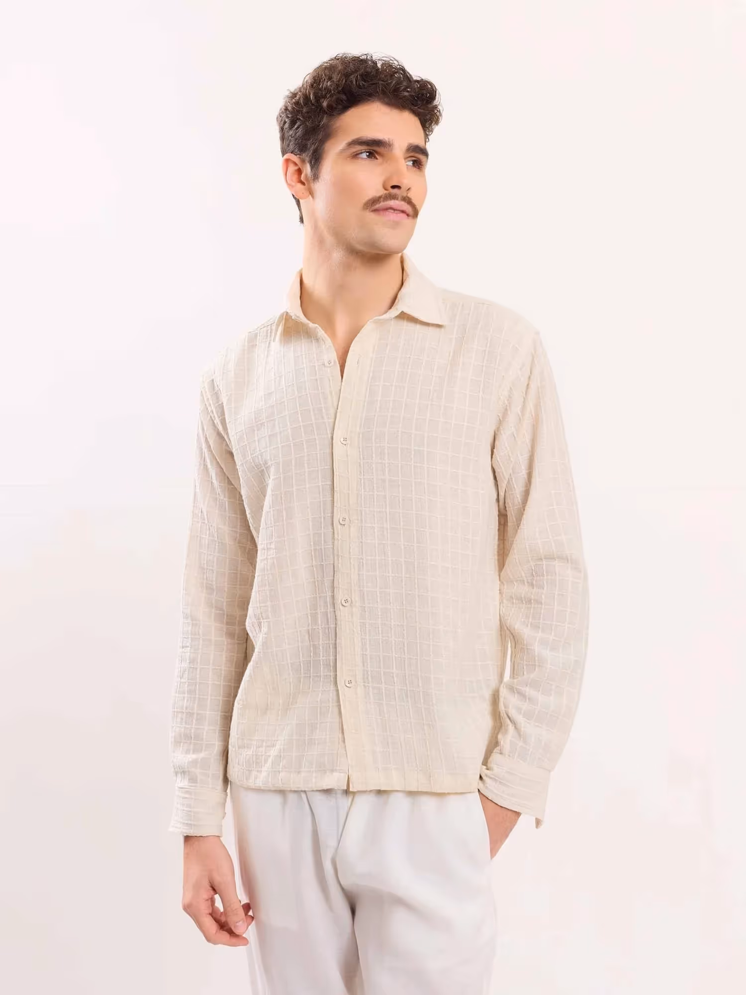 Cream Textured Holiday Shirt image 5