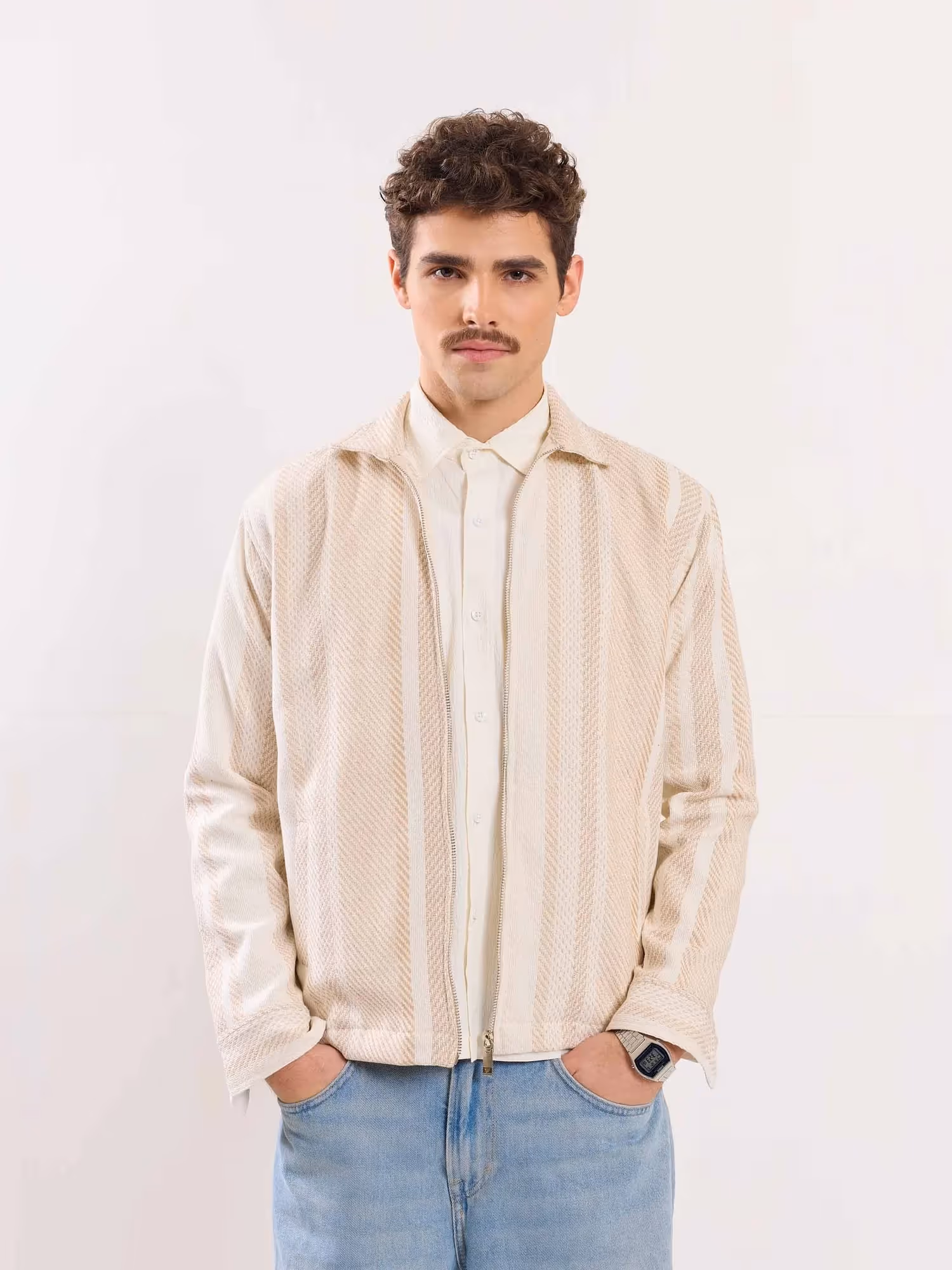 Cropped Fit Textured Zipper Jacket image 2