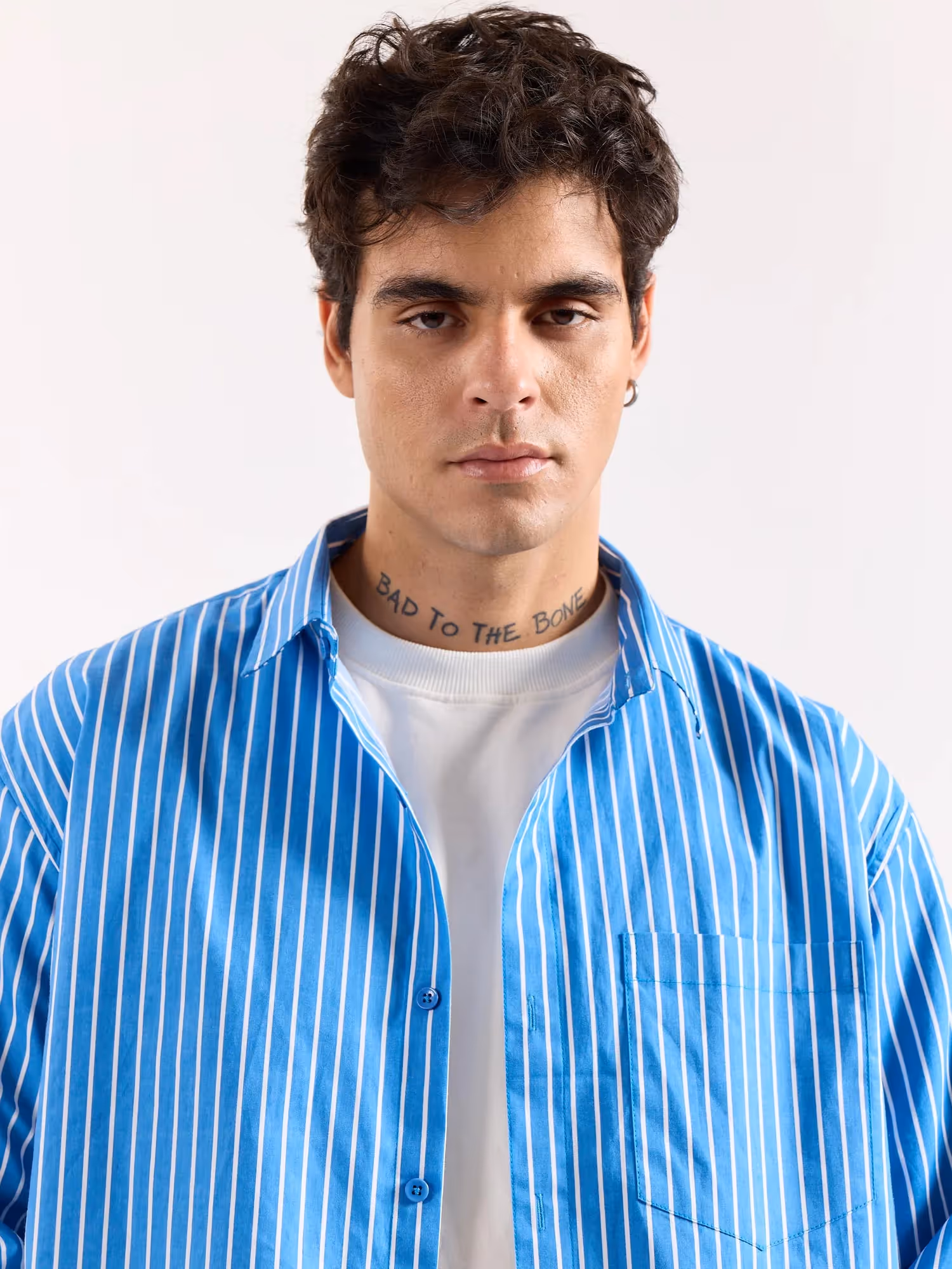 Cyan Blue Striped Poplin Oversized Shirt image 5