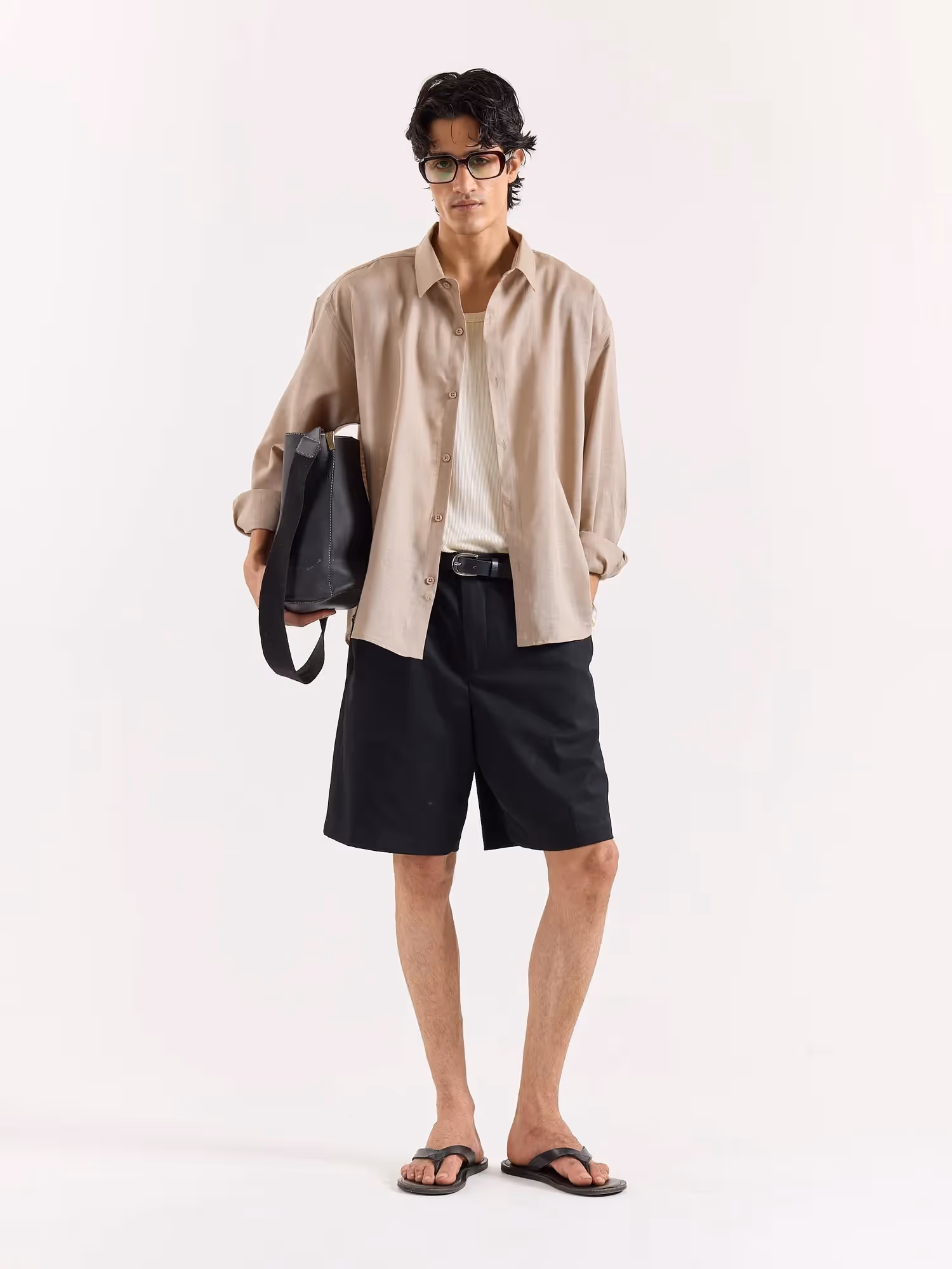 Dark Beige Linen Cropped Shirt image 1
