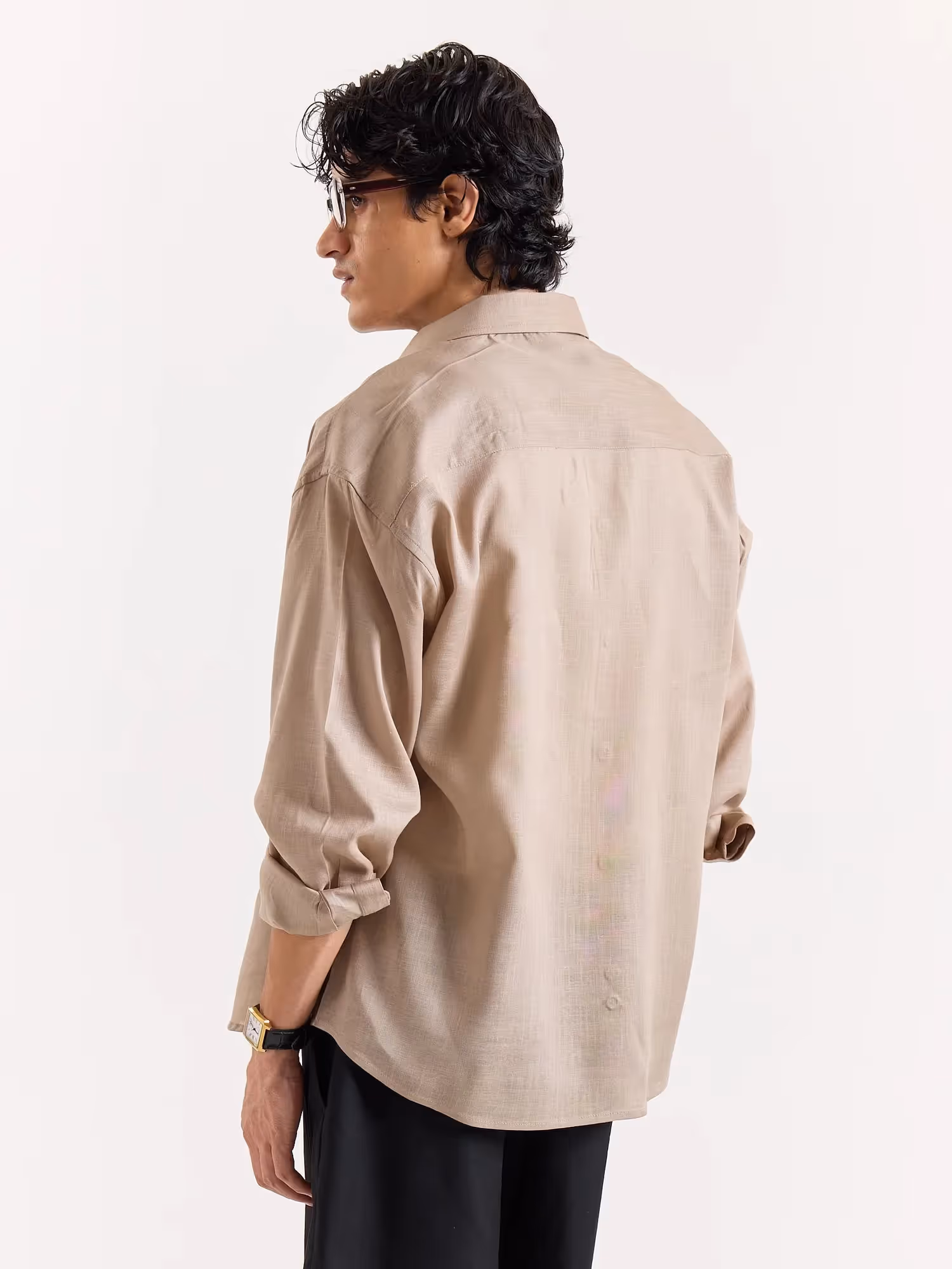 Dark Beige Linen Cropped Shirt image 4