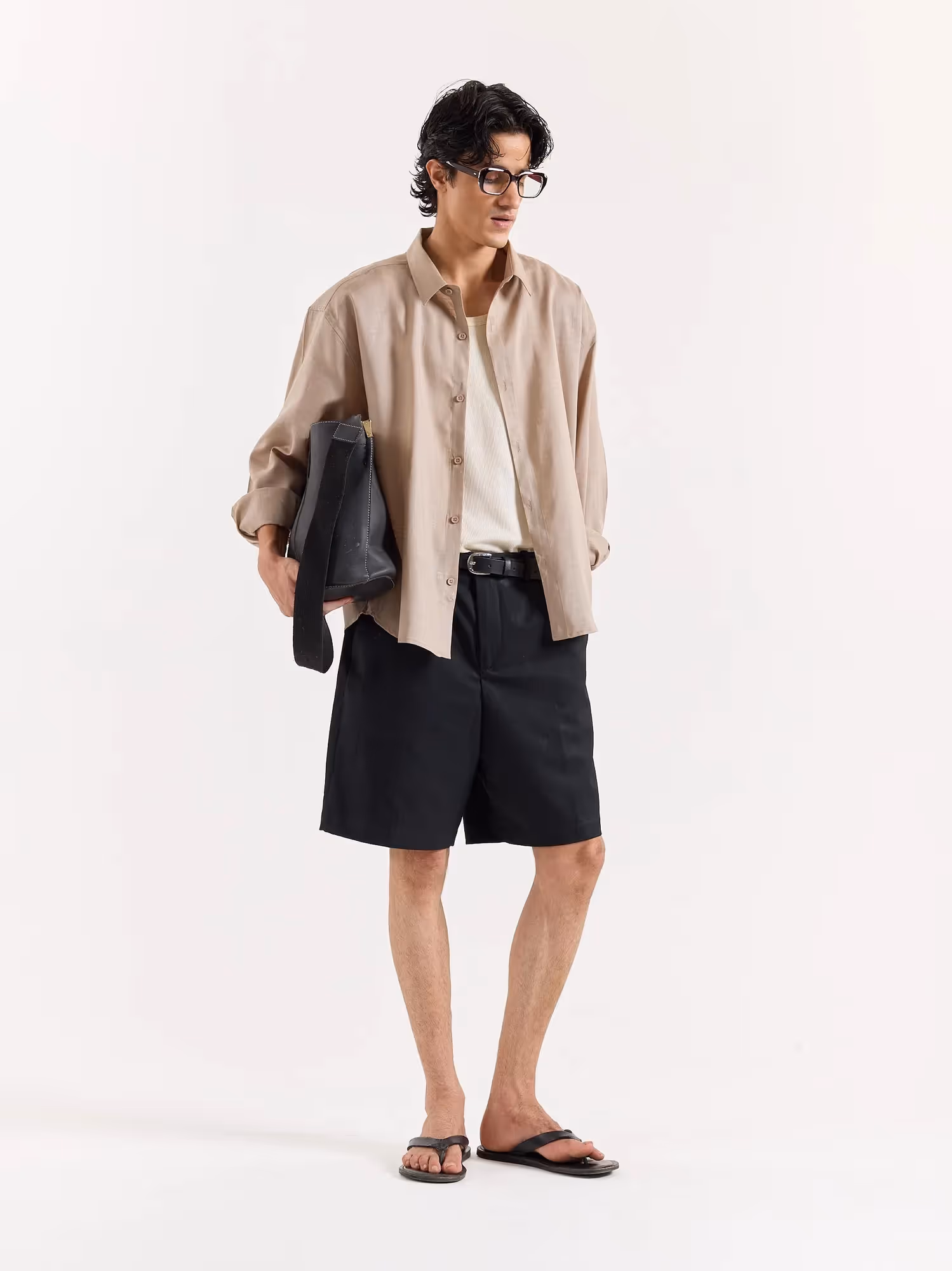 Dark Beige Linen Cropped Shirt image 6