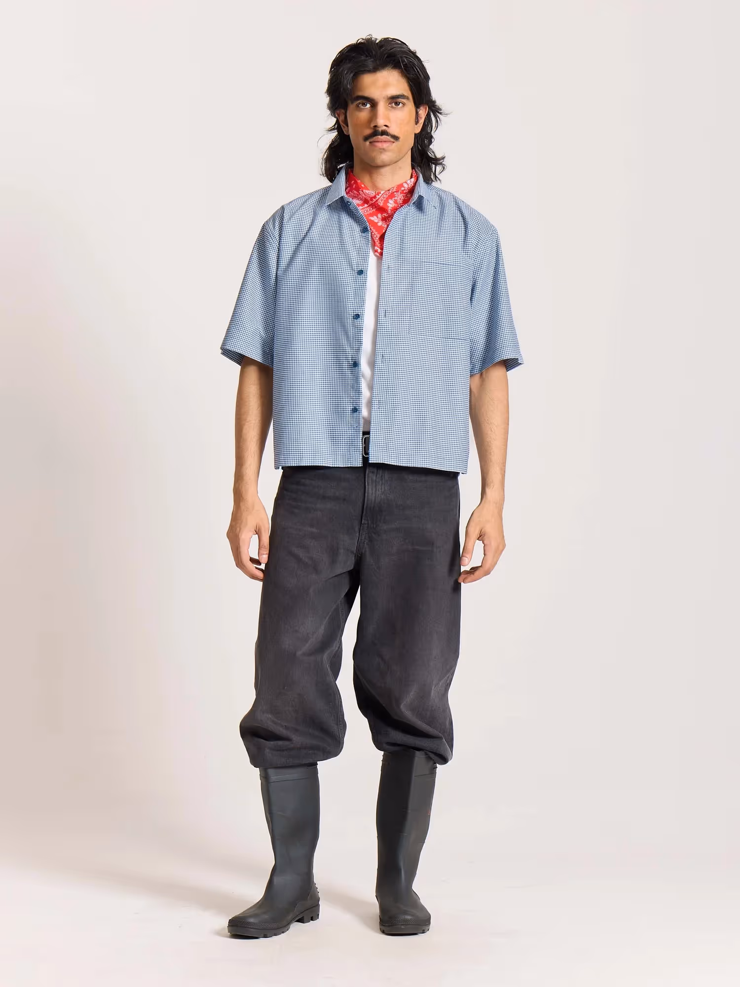 Dark Blue Checkered Cropped Shirt image 1