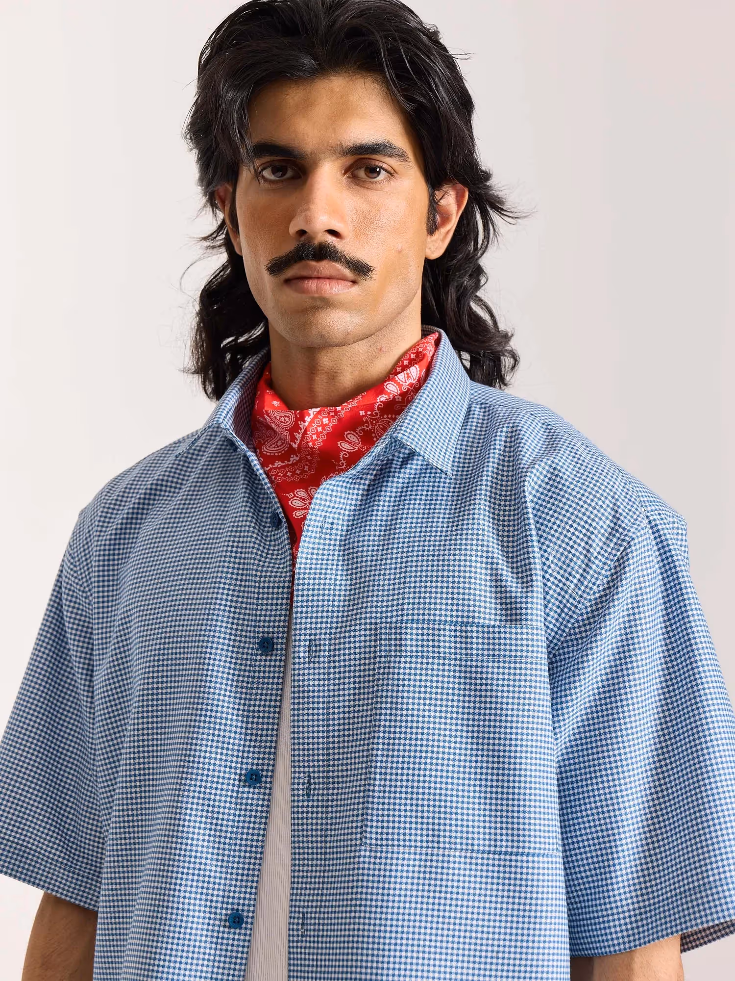 Dark Blue Checkered Cropped Shirt image 5