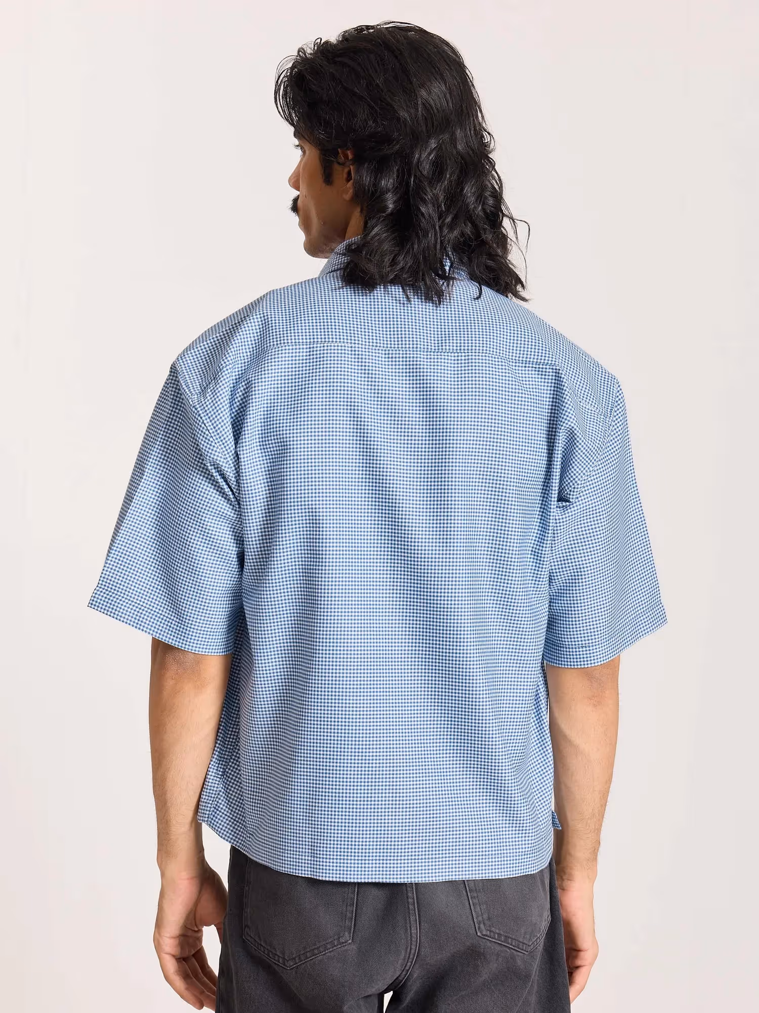Dark Blue Checkered Cropped Shirt image 8