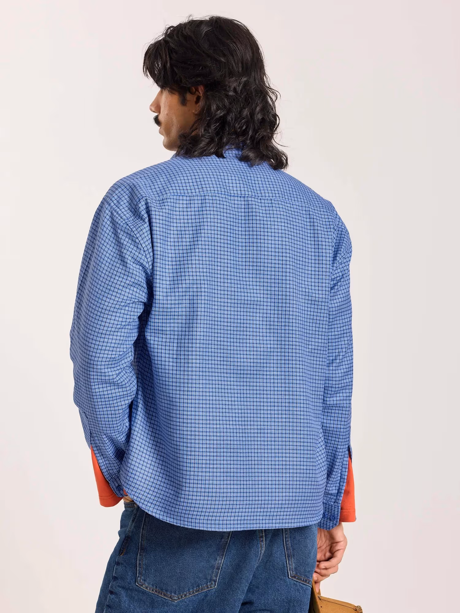 Dark Blue Checkered Oversized Cropped Shirt image 8