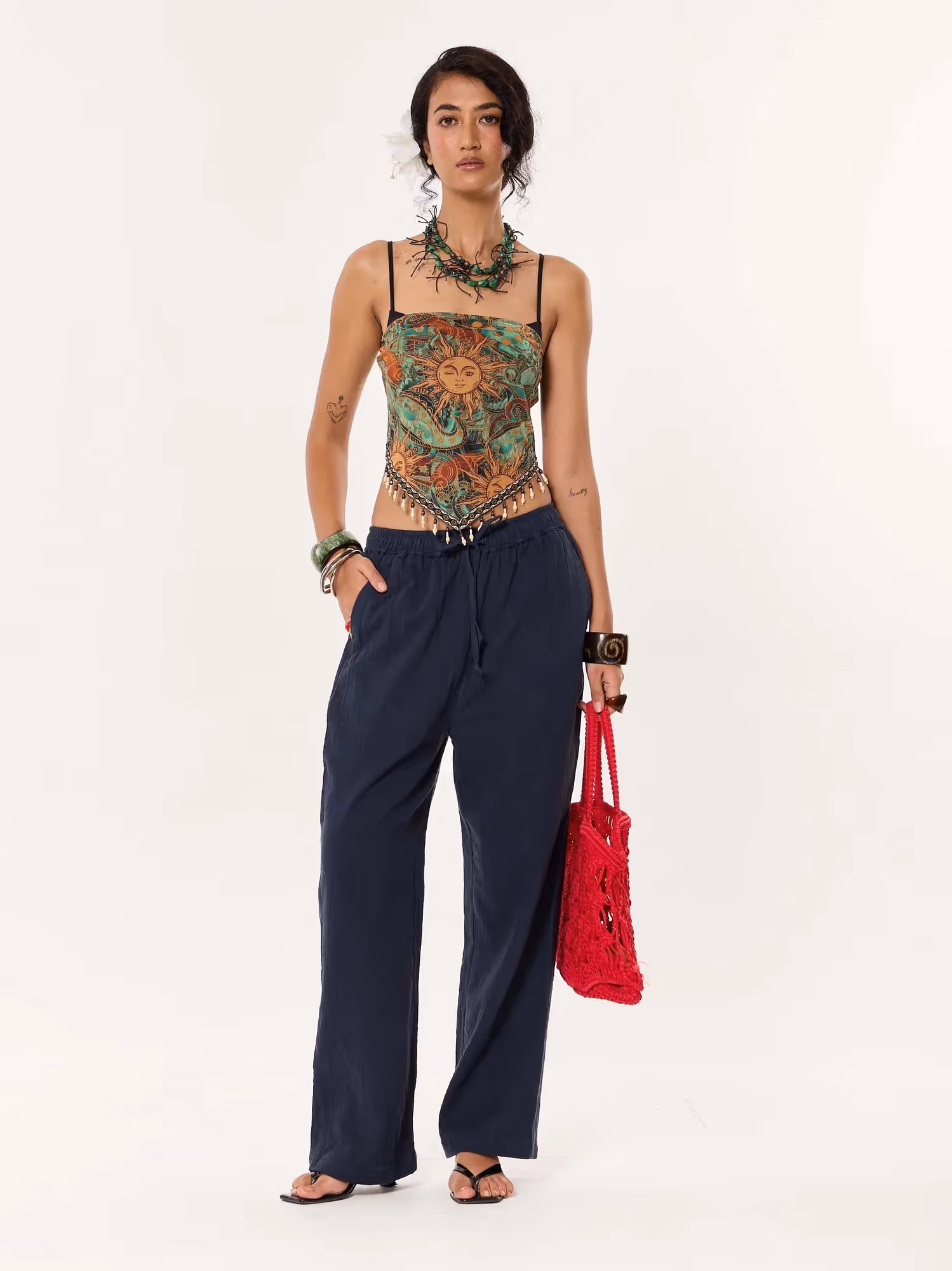 Dark Blue Gauze Pull-on Pants  image 3