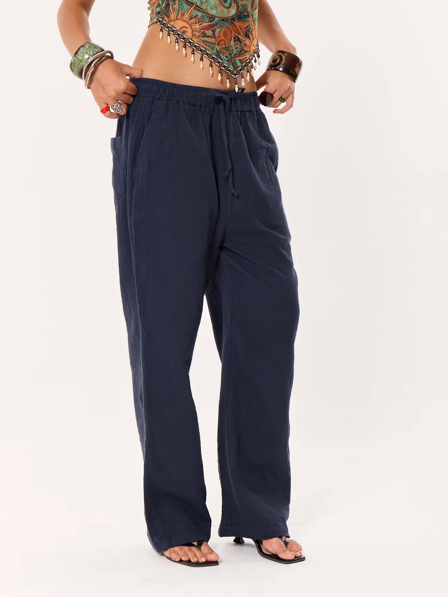 Dark Blue Gauze Pull-on Pants  image 4