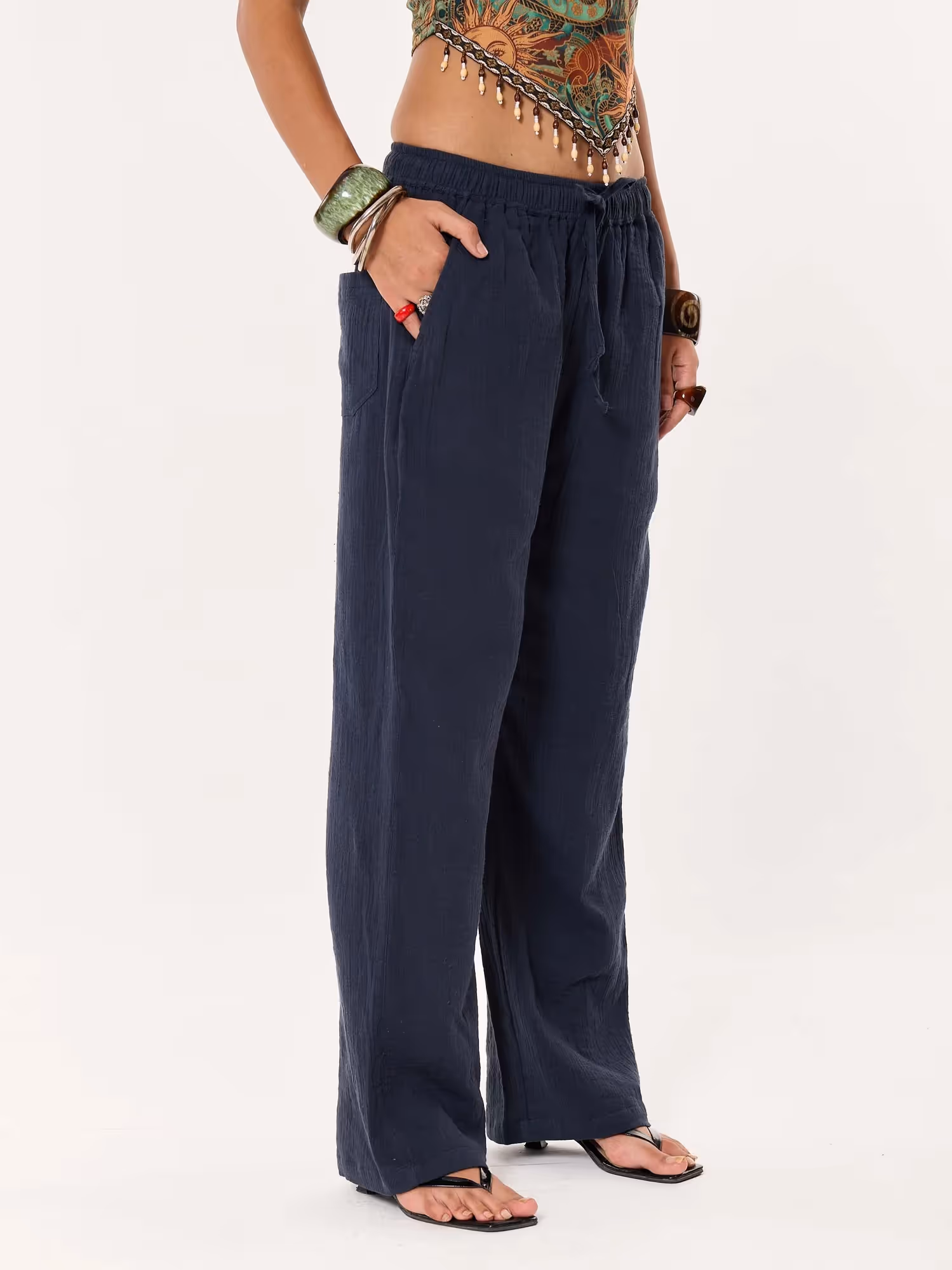 Dark Blue Gauze Pull-on Pants  image 6